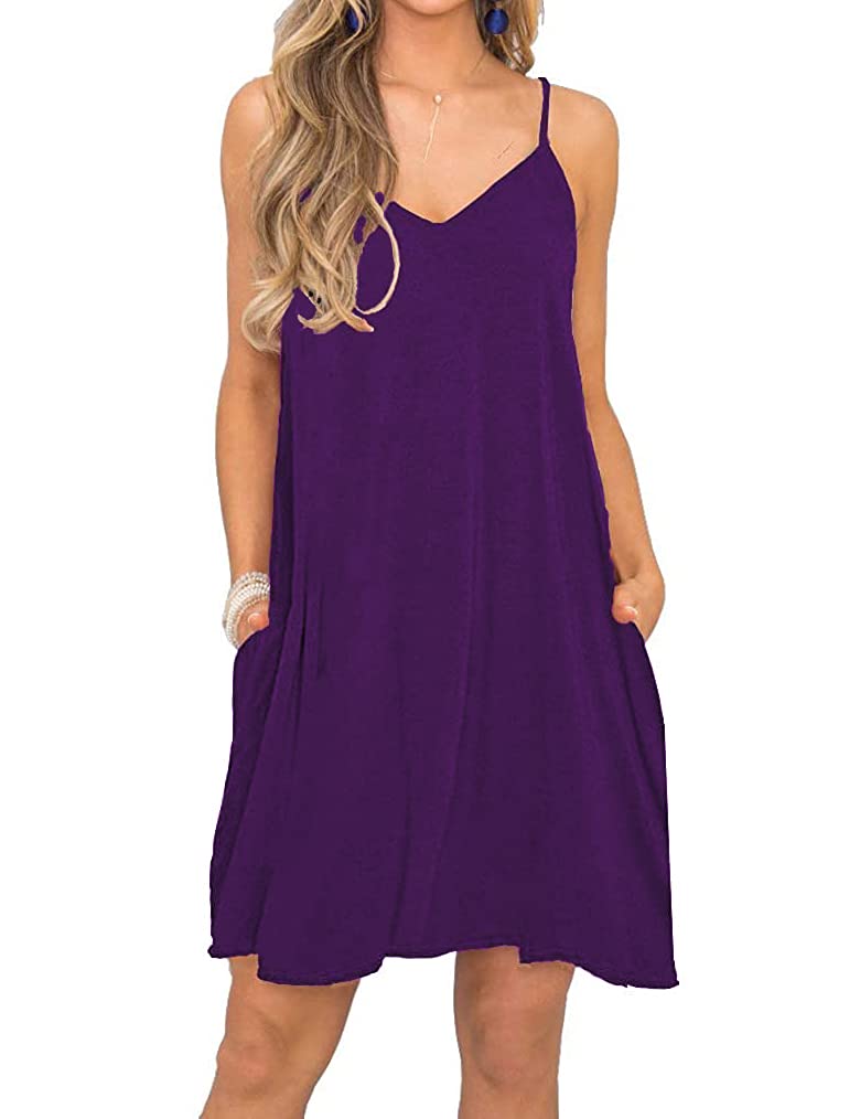 Ladmous Women's Summer Spaghetti Strap Sundress - Boho Beach Dress with Pockets | Casual Mini Dress for Vacation, Travel & Outdoor Activities