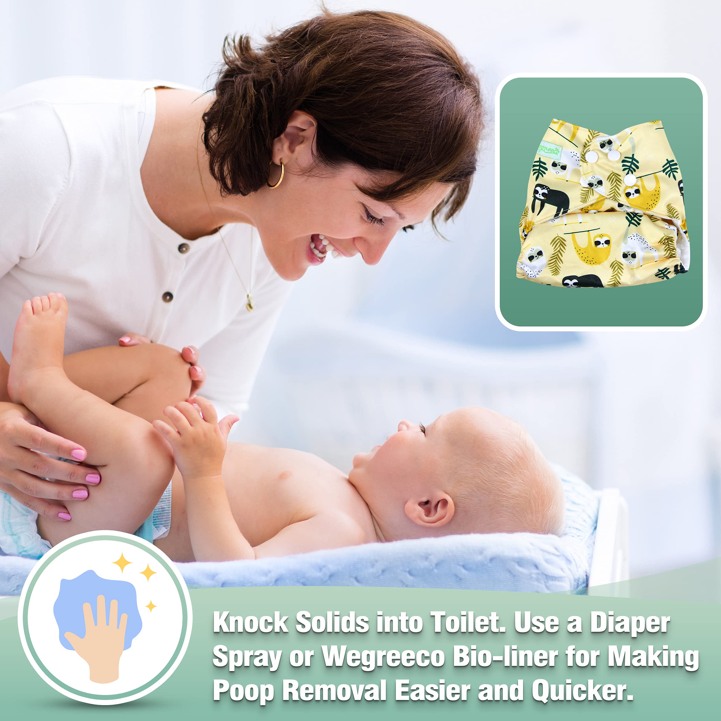 Wegreeco 6 Pack Reusable Cloth Diapers with Inserts & Wet Bag - Adjustable One Size Washable Baby Diapers for Boys & Girls (Animal Print) - Perfect for Daycare, Travel & Eco-Friendly Parenting