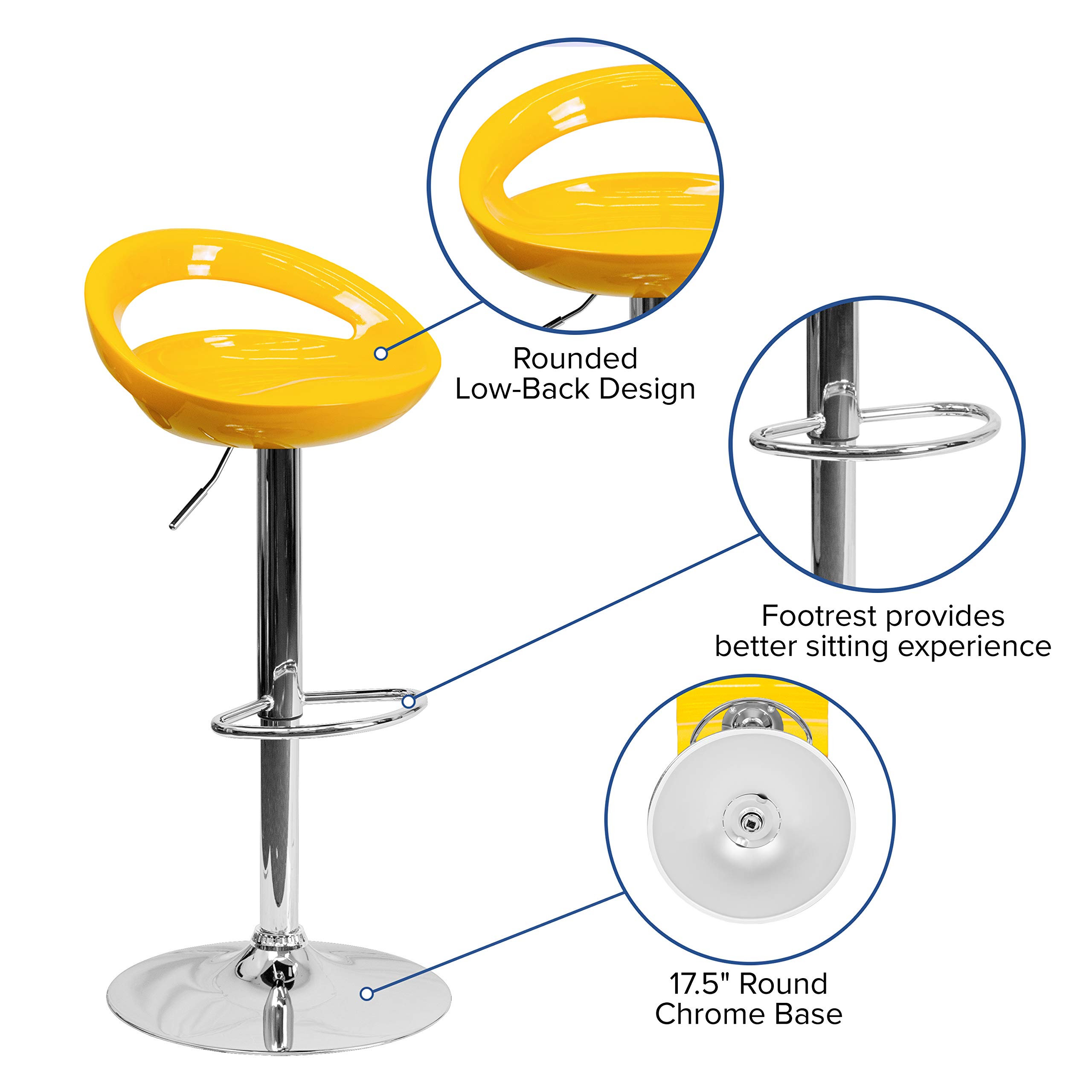 Flash Furniture Adjustable Height Bar Stool - 1-Piece Set, Yellow - Perfect for Kitchen Islands, Bars & Countertops