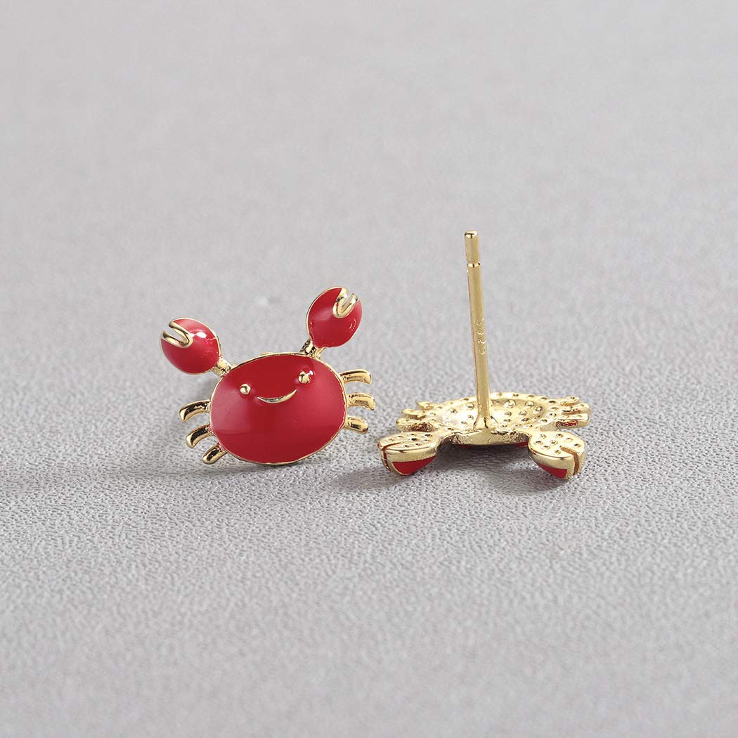 Cartoon Maryland Smiling Crab Stud Earrings - Enamel Red & Blue Sea Animal Jewelry for Women - Perfect Gift for Beach Lovers & Seafood Enthusiasts