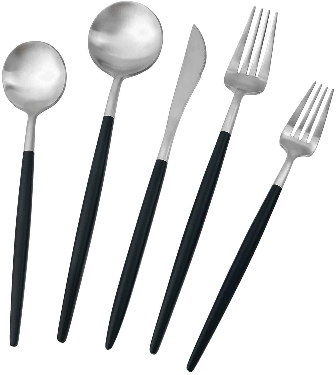 40-Piece Matte Silver Black 304 Stainless Steel Cutlery Set - Forks, Spoons & Knives for 8 People - Durable Kitchen Dinnerware for Camping, Weddings, Parties & Holiday Gatherings - Perfect for Christmas, Festivals & Everyday Dining