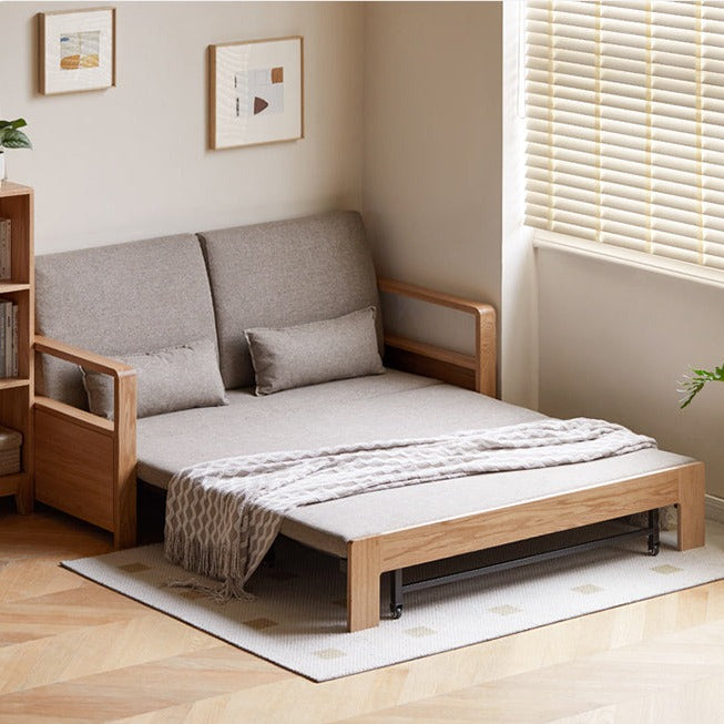 Solid Oak Wood Sofa Bed - Modern Multifunctional Convertible Sleeper for Small Spaces | Living Room, Guest Room & Studio Apartment Furniture