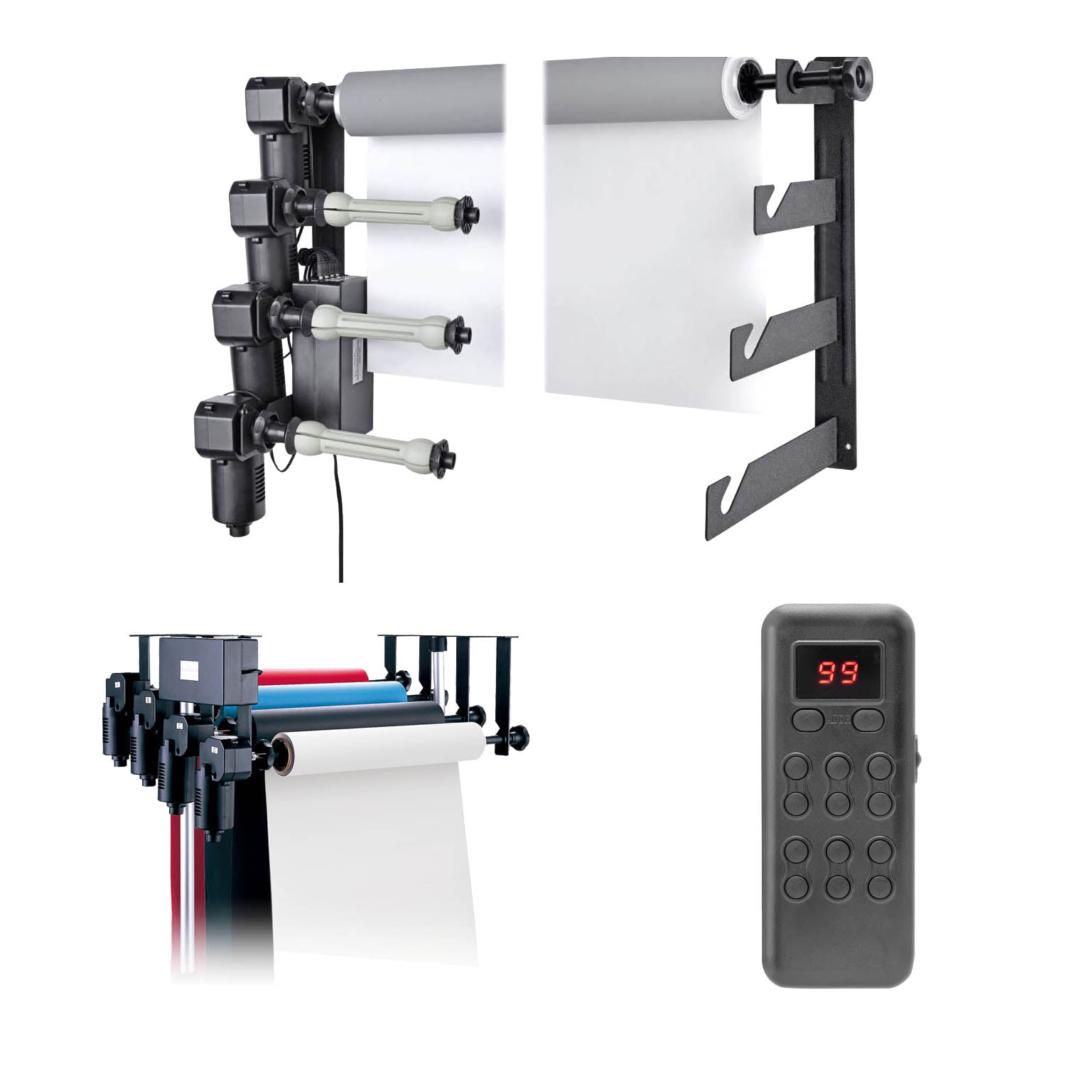 Motorized Quad Background Expansion Drive Set for Seamless Photography Backdrops - Perfect for Studio, Portrait, and Event Photography with Paper or Vinyl Backgrounds