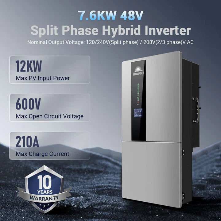 7.6KW Hybrid Solar Inverter 48V Split Phase SGN7.6K1HB - Off Grid Power Solution for Home, RV & Emergency Backup