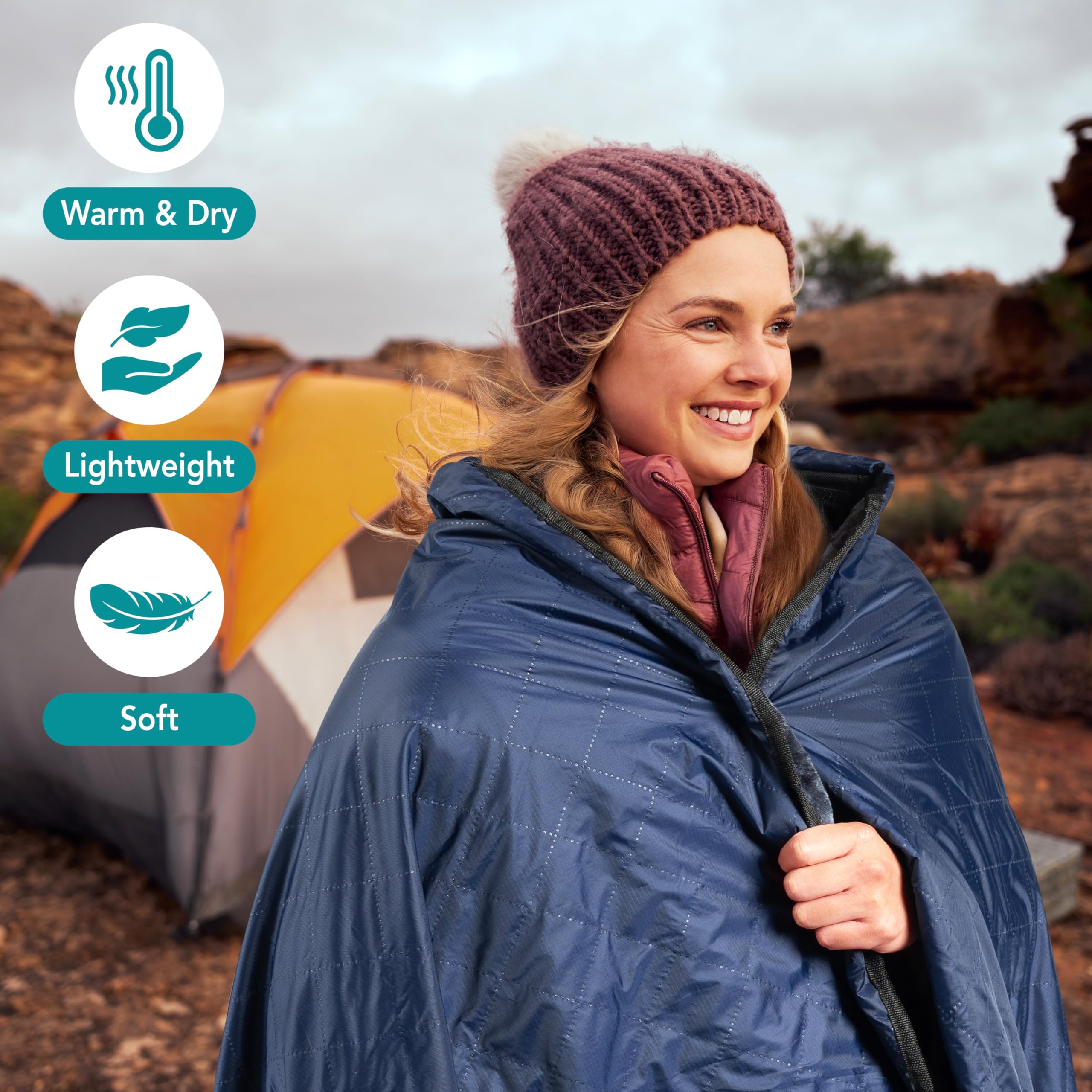 Large Waterproof Camping Blanket - Fleece Quilted Stadium Blanket for Cold Weather, Windproof & Foldable Outdoor Blanket for Picnic, Beach, Pets, Car - 60x80 Inches - Perfect for Camping, Hiking, Football Games and Outdoor Adventures
