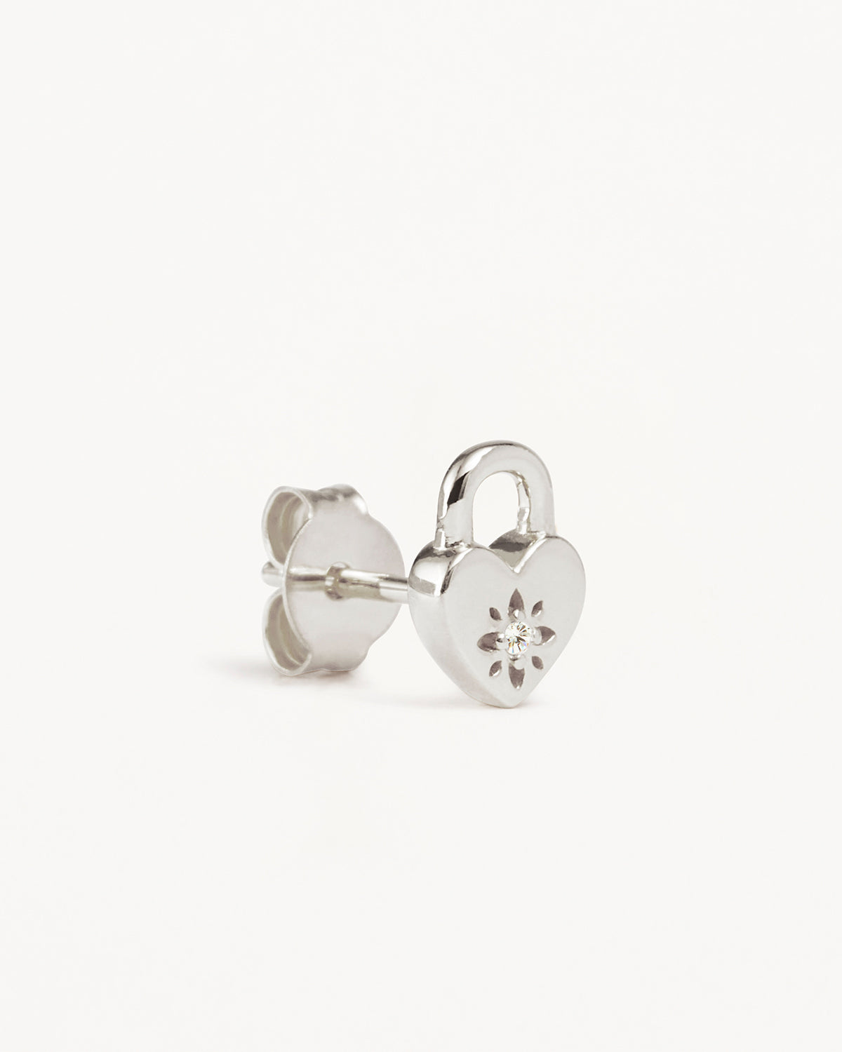 Sterling Silver Crystal Lotus Heart Padlock Stud Earrings for Women - Elegant & Dainty Jewelry Gift for Valentine's Day, Anniversary or Special Occasions