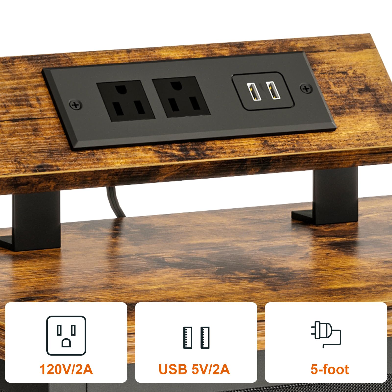 Fixwal Nightstand Set of 2 with Charging Station - USB Ports & Outlets, Rustic Brown Bedside End Tables with Fabric Drawer for Bedroom - Perfect for Small Spaces, Apartment Living & Guest Rooms