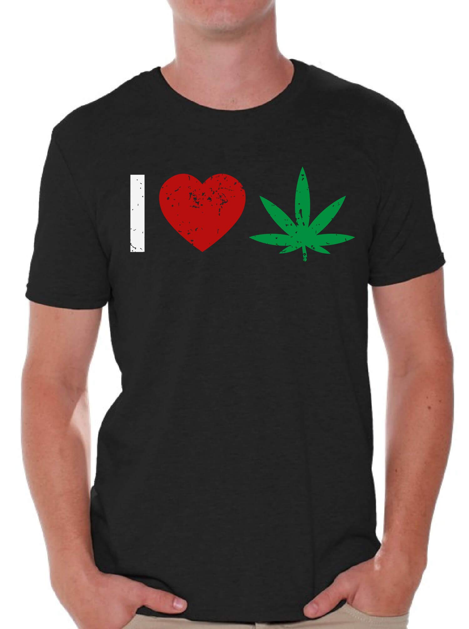 420 Weed Leaf Men's T-Shirt | I Love Marijuana Graphic Tee | Short Sleeve Cannabis Shirt for Adults | Perfect for Stoner Gifts, 420 Parties & Festivals