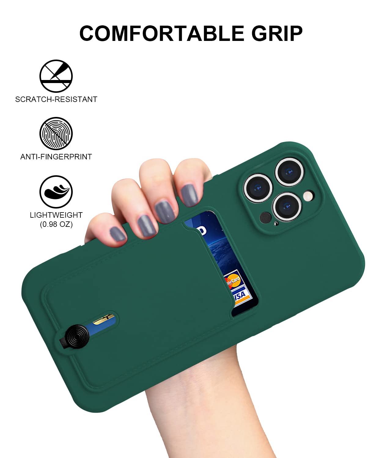 Premium Shock-Absorbing Silicone Card Case for iPhone 13 Pro (6.1 inch) - Slim Wallet Phone Cover with Secure Card Holder - Perfect for Everyday Use, Travel & Hands-Free Convenience (Teal)