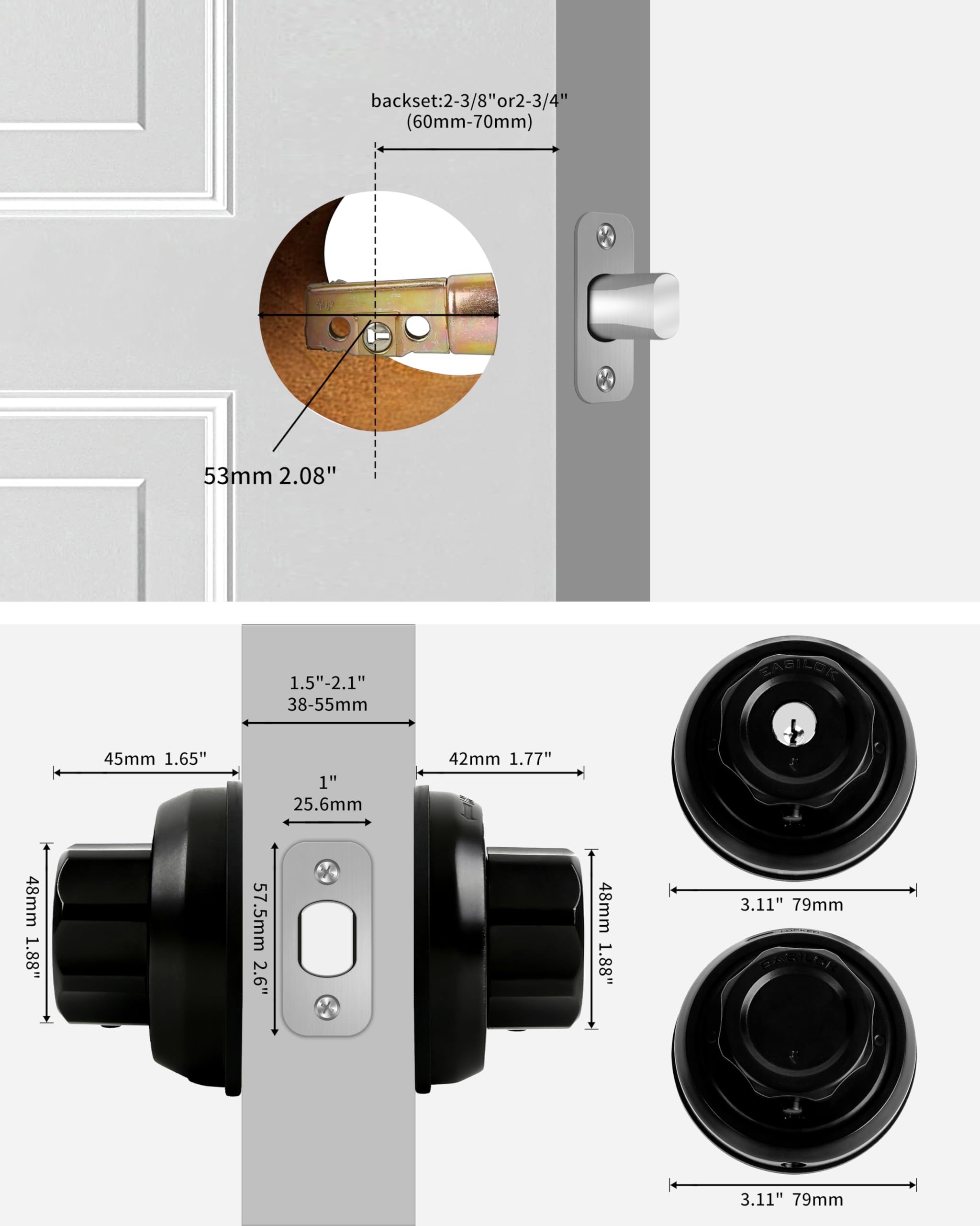 EASlLOK Heavy Duty Keyless Deadbolt Lock - 304 Stainless Steel Single Cylinder Mechanical Door Lock (3 Pack) | Secure Front Door, Gate & Entryway | Twist-to-Lock Technology for Home & Business Security