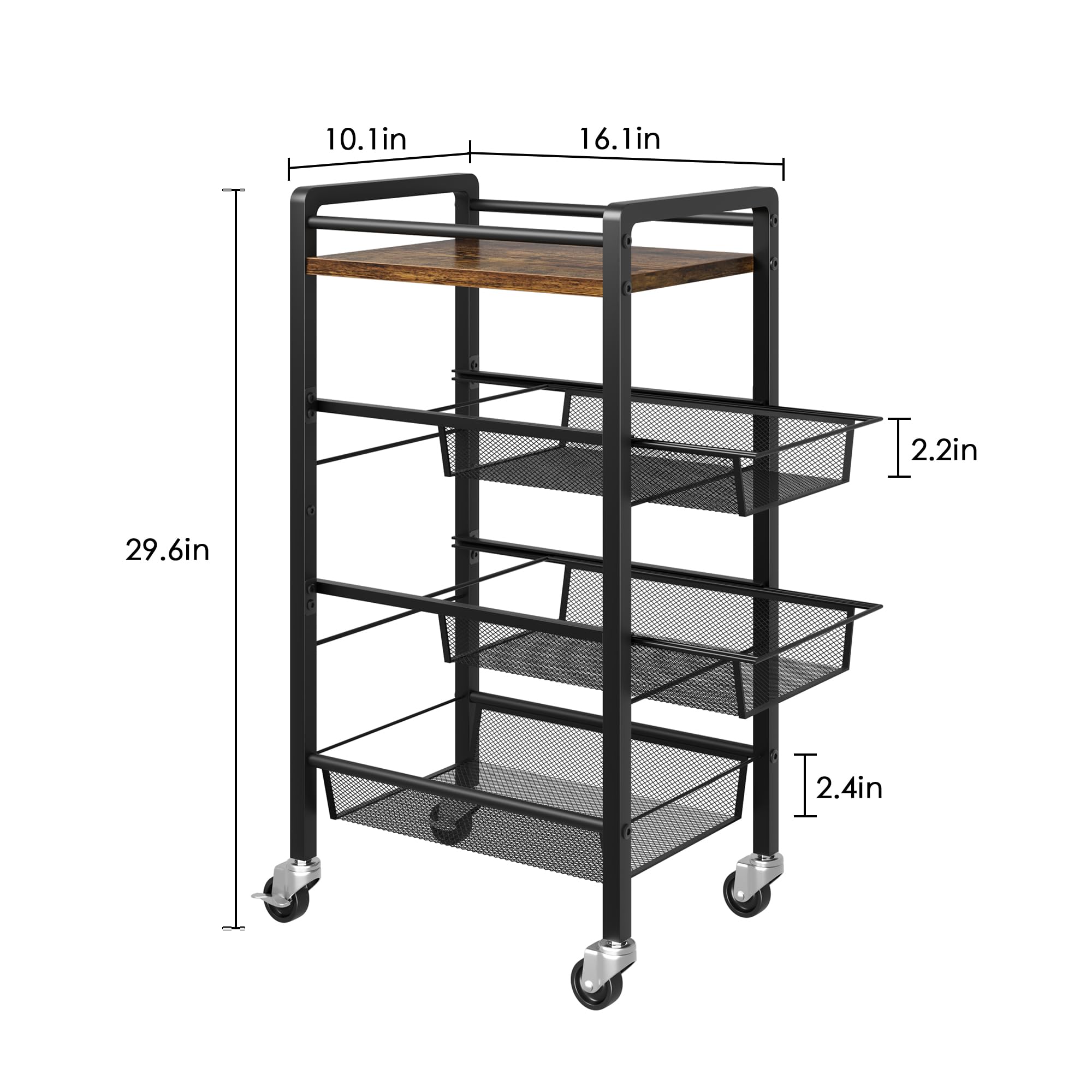 GARVEE 4-Tier Slim Rolling Storage Cart with Wheels - Narrow Kitchen, Laundry & Bathroom Utility Cart - 7.9