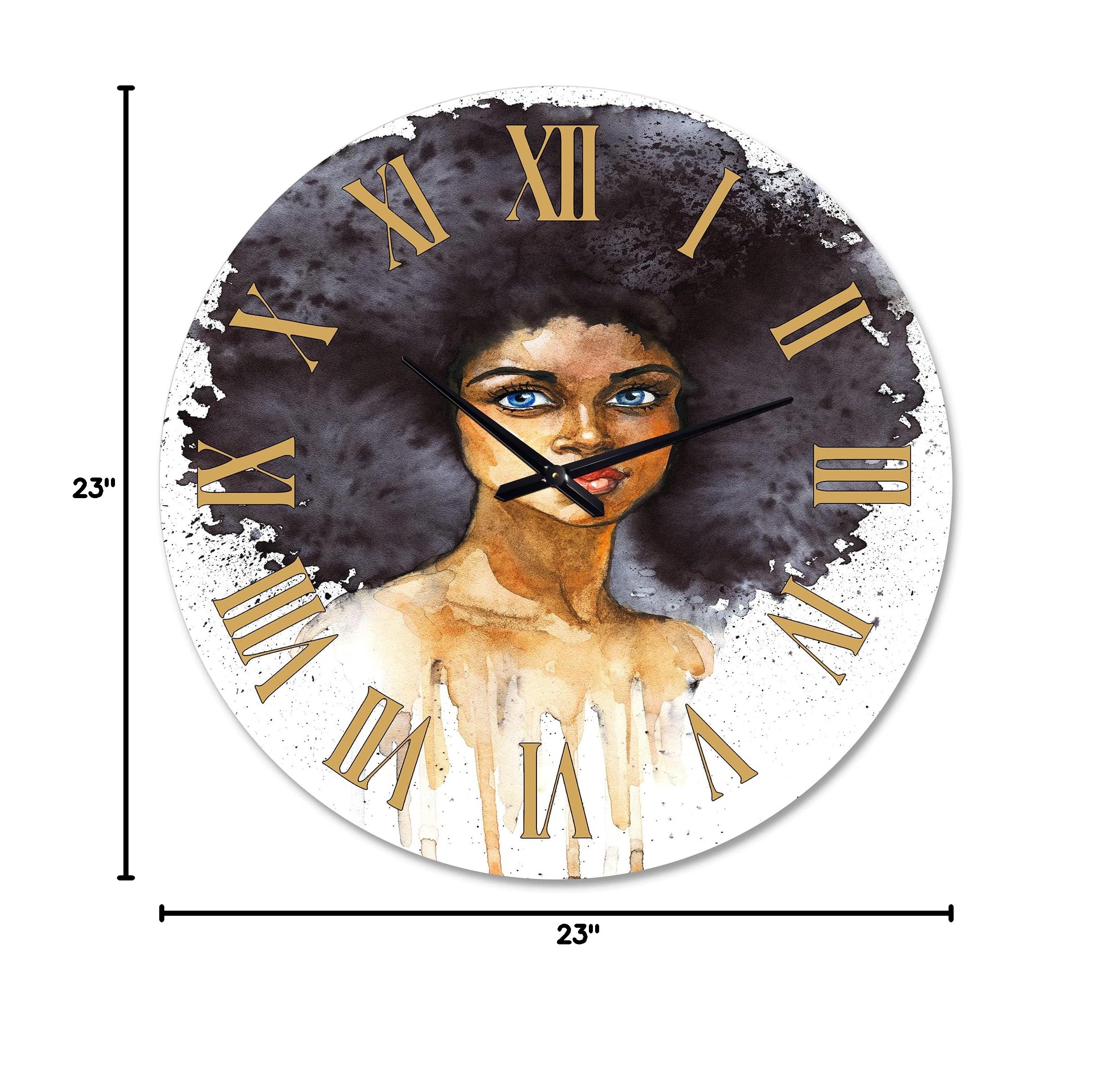 DesignQ Modern Wall Clock - Portrait of African American Woman X - Large Decorative Wall Clock for Office, Living Room & Bedroom - Unique Home & Office Decor Gift Idea