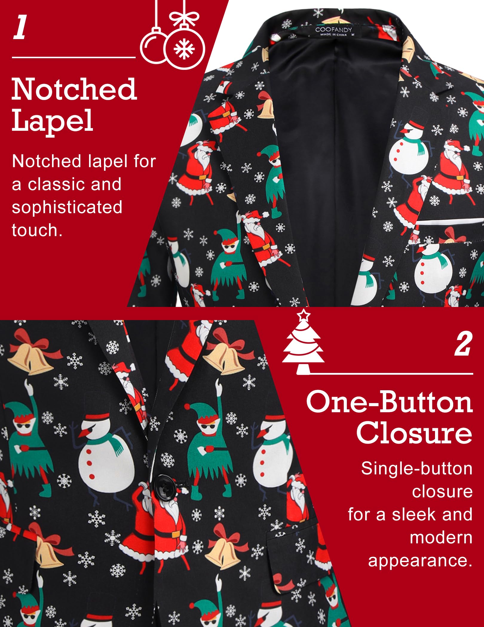 COOFANDY Men's Christmas Blazer - Holiday Party Jacket for Xmas & Halloween