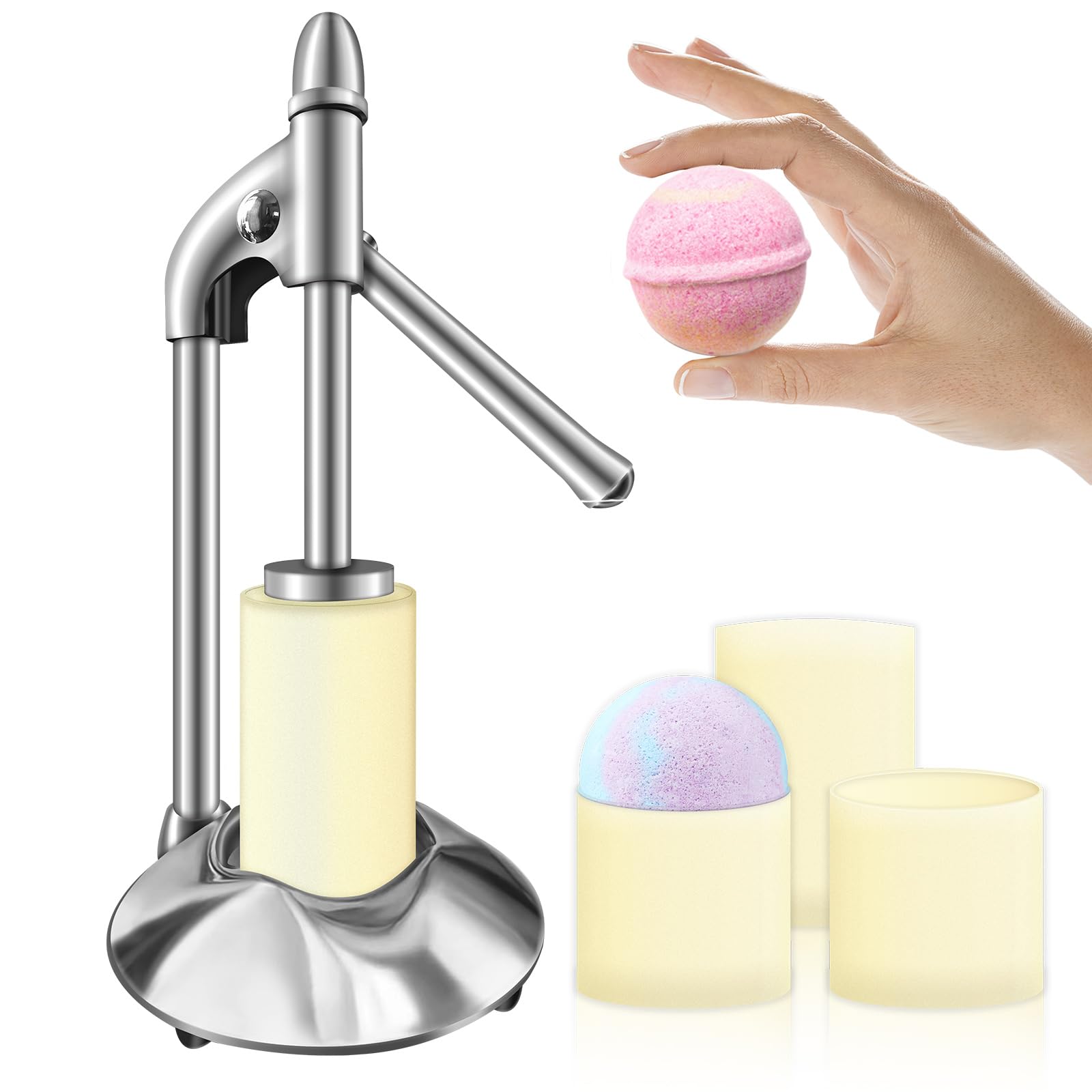 Stainless Steel Bath Bomb Press Machine with 6cm Mold Set - DIY Bath Bomb Maker Kit for Handmade Spa Fizzy Bombs - Perfect for Crafting, Home Spa, and Gift Making