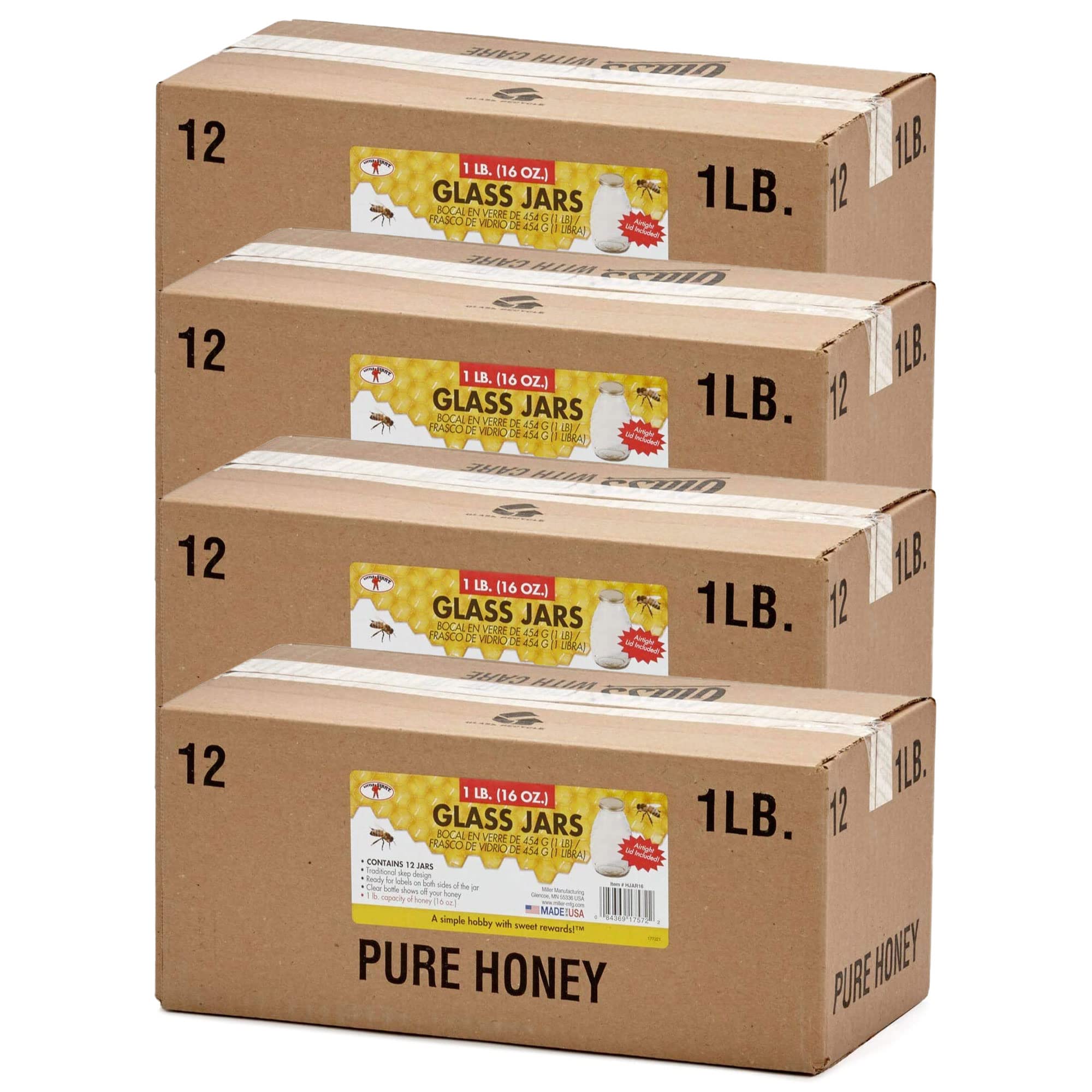 Little Giant 16oz Beekeeping Honey Jar - Traditional Skep Design Glass Storage Container with Airtight Lid & Label Space (48-Pack) - Perfect for Home Beekeepers, Farmers Markets & DIY Honey Gifts