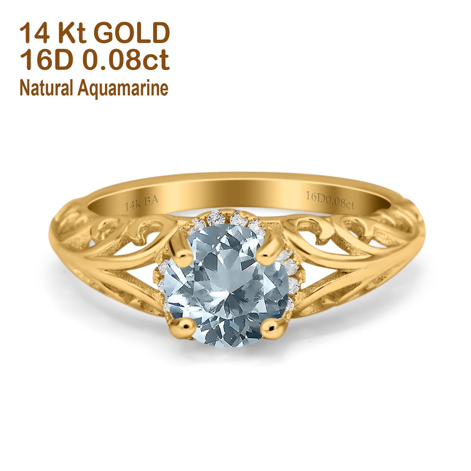 14K Gold 1.11ct Round Art Deco Filigree 6.5mm G SI Diamond Engagement Ring for Women - Vintage Inspired Wedding Band, Anniversary Gift, Bridal Jewelry