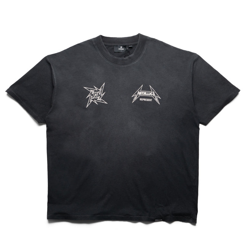 Metallica x Represent Local Crew Tee Stained Black | Vintage Band Graphic T-Shirt | Rock Music Merchandise for Concerts & Casual Wear