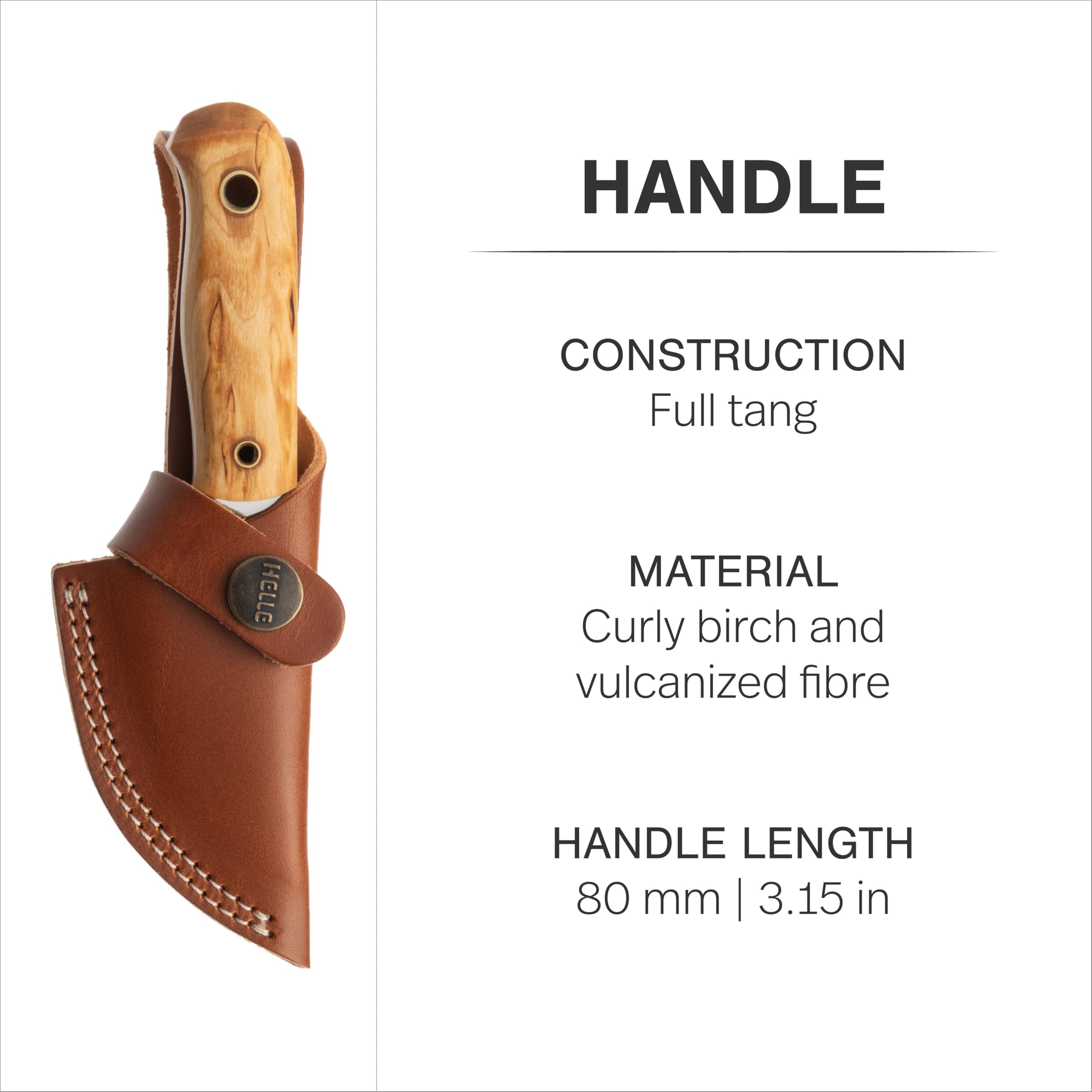 HELLE Knives - Mandra FG - Full Tang Stainless Steel Fixed Blade Hunting & Camping Knife with Sheath | Curly Birch & Vulcan Fiber Handle | Outdoor Survival, Bushcraft & Wilderness Adventures