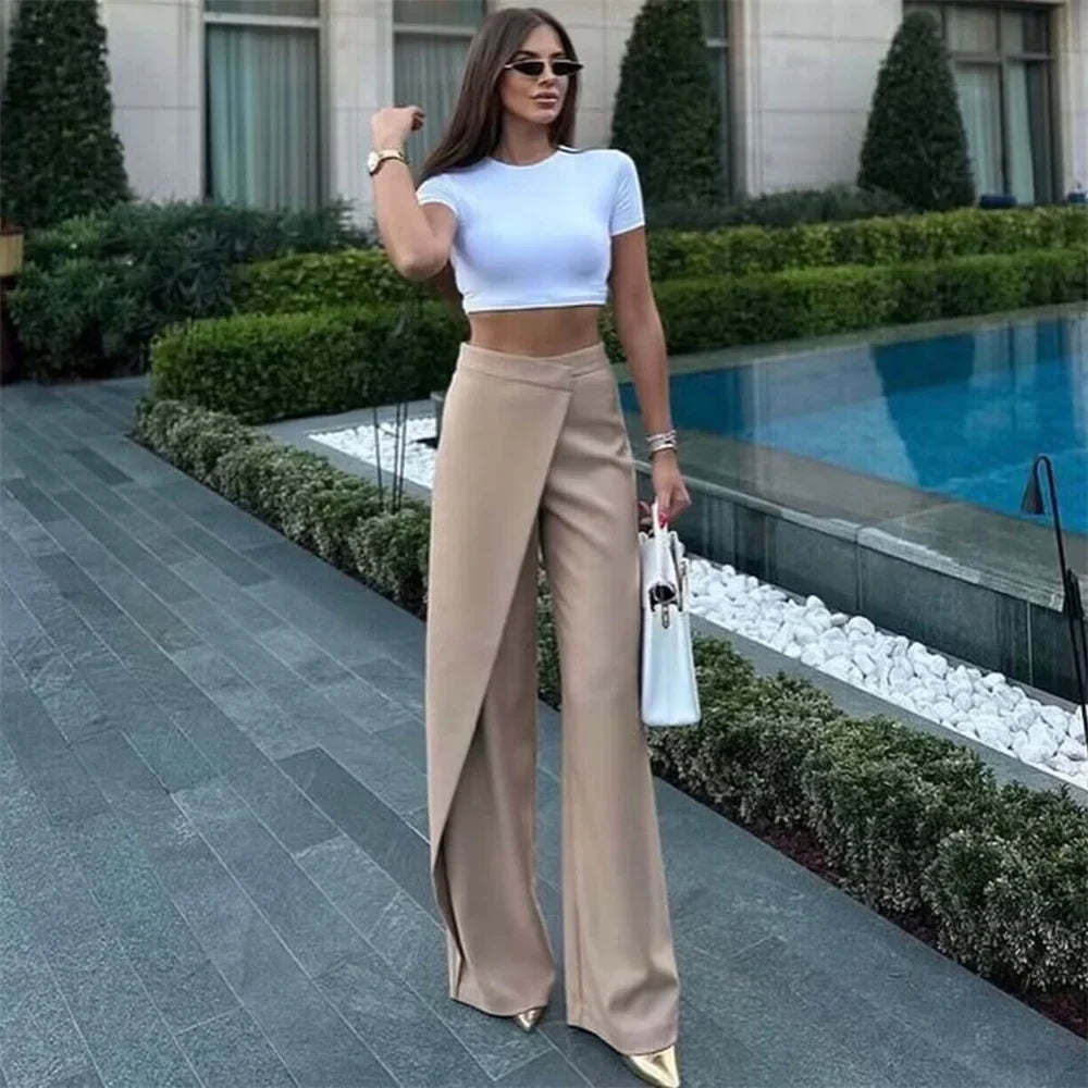 2023 Women's Fashion High Waisted Loose Pants with Zipper Pockets & Decorative Details - Casual Wrap Pants for Work, Travel & Everyday Wear