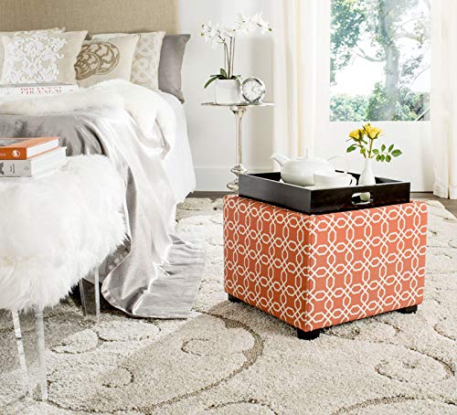 SAFAVIEH Harrison Square Storage Ottoman - Cream Upholstered Foot Rest with Tray Top for Living Room, Bedroom & Home Decor