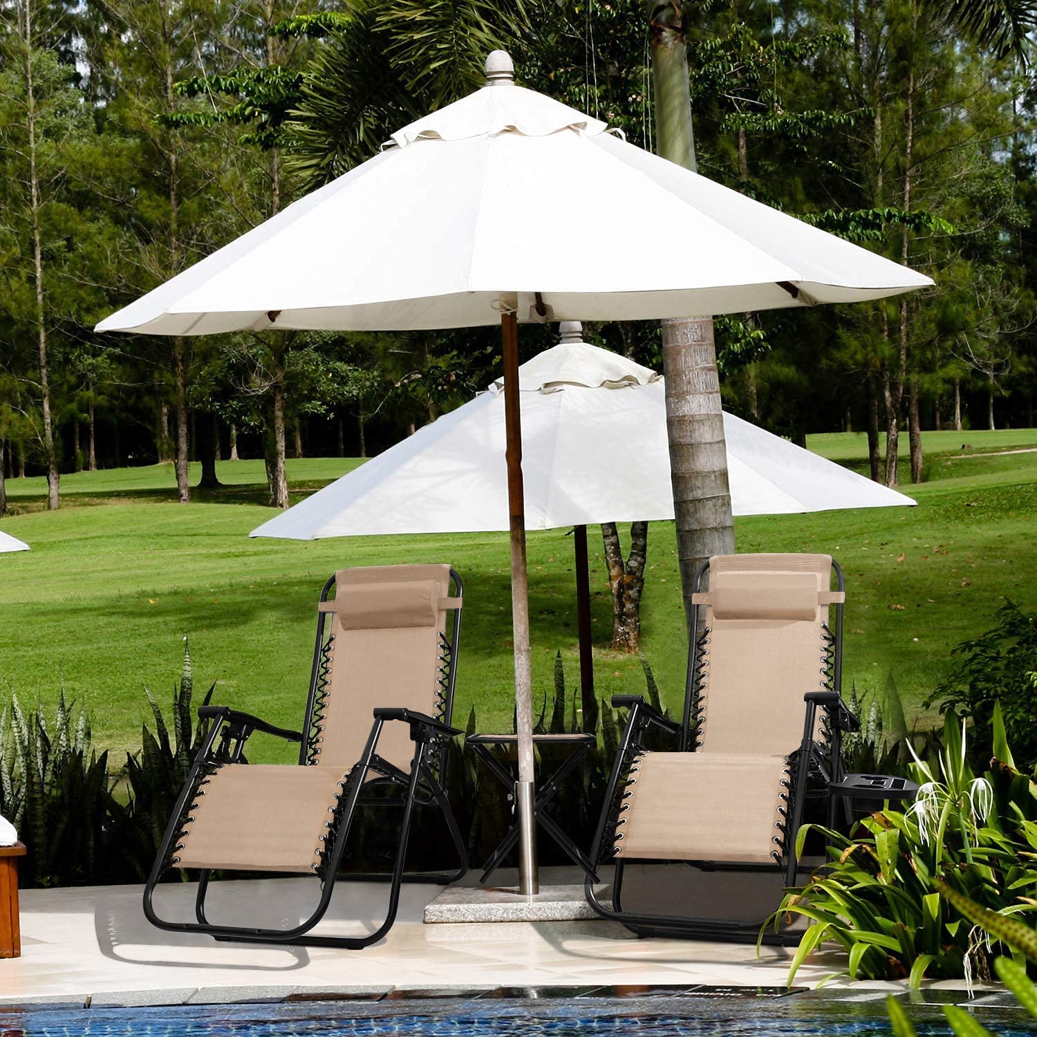 Zero Gravity Chair Outdoor Recliner - Adjustable Folding Lounge Chair with Side Table & Cup Holders for Pool, Patio, Beach, Camping & Backyard Relaxation (Beige) | Perfect for Sunbathing, Reading & Outdoor Leisure