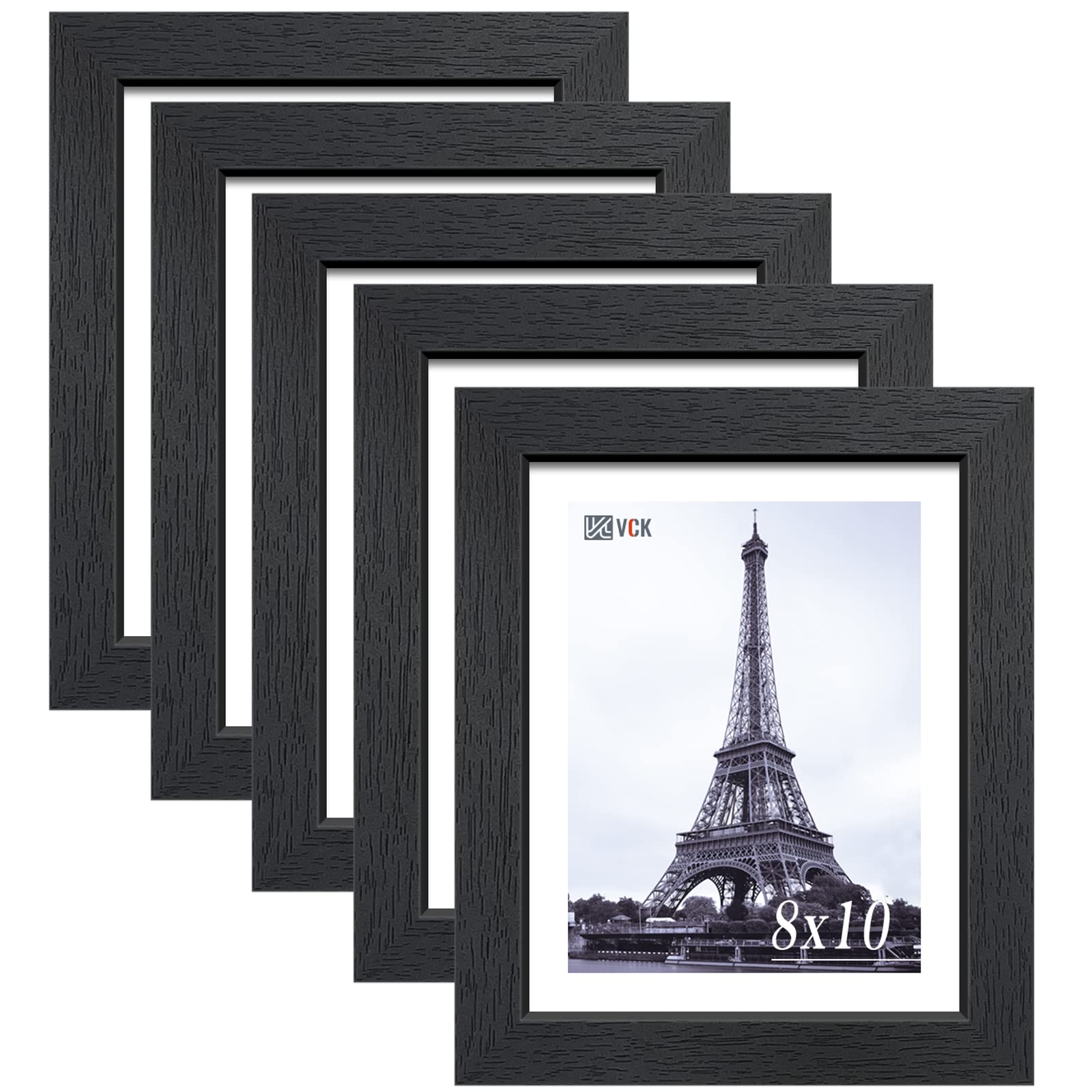 VCK 8x10 Inch Solid Wood Picture Frame Set of 5 - Premium Black Textured Photo Frames for Wall Display - Perfect for Home Decor, Office, Gallery & Gift Giving