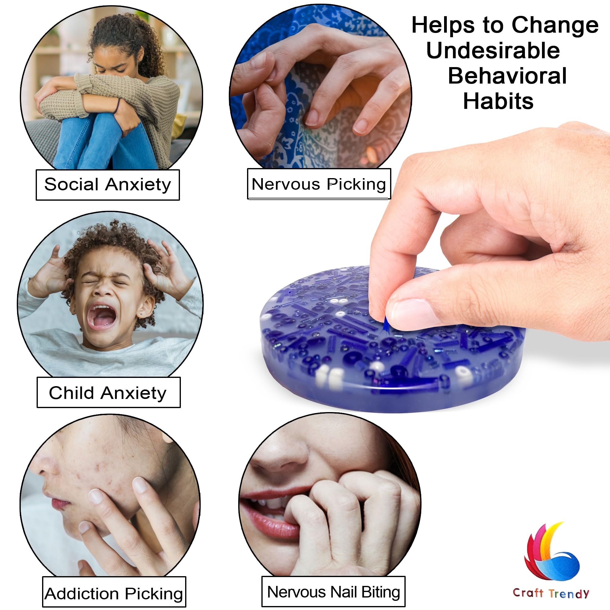 Anxiety Relief Fidget Toys for Skin Picking & ADHD - Dermatillomania Sensory Toys for Adults - Silicone Picky Pads Stress Relief Tool (Blue) - Perfect for Office, Travel & Anxiety Management