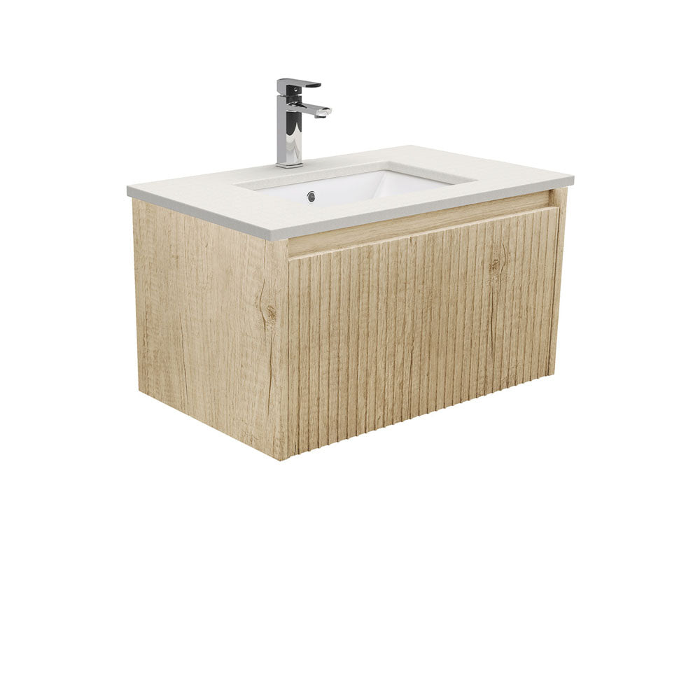 Fienza SA75RSC 750 Sarah Roman Sand Undermount Bathroom Vanity with Alina Scandi Oak Finish - Wall Mounted Sink Cabinet for Modern & Farmhouse Bathroom Decor