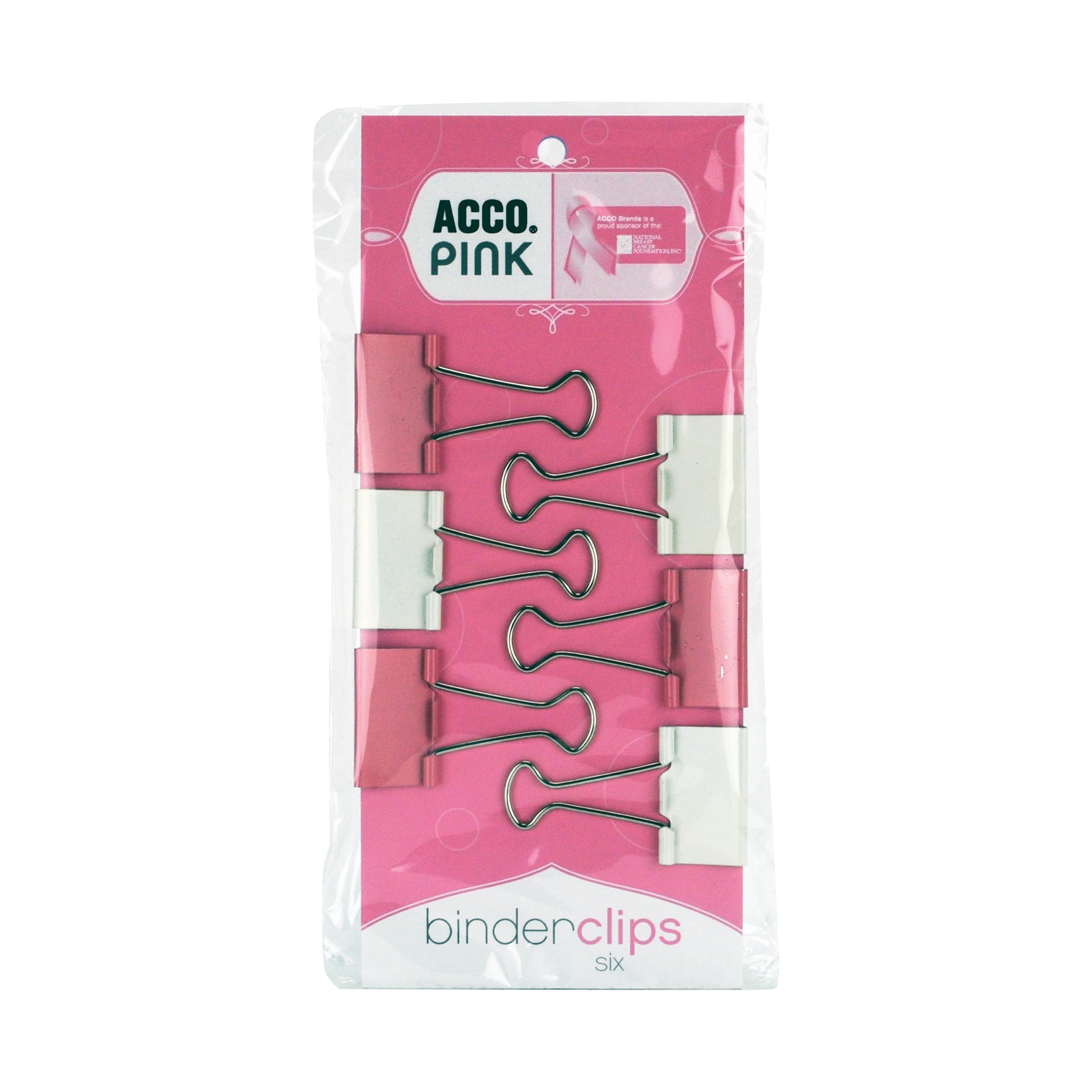 ACCO Binder Clips 6-Pack - Large Pink & White for Office & School