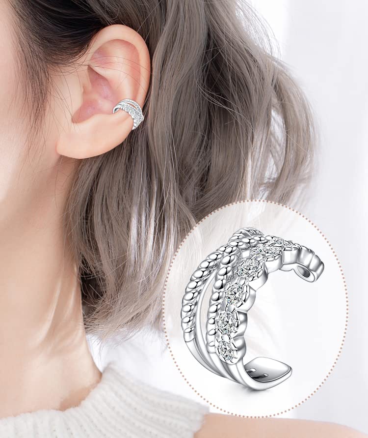 JFORYOU Stainless Steel Fake Helix Ear Cuff - Clip On Non-Piercing Cartilage Earrings for Men & Women - Adjustable Wrap Around Lip Ring - Perfect for Parties, Concerts and Everyday Fashion Accessories