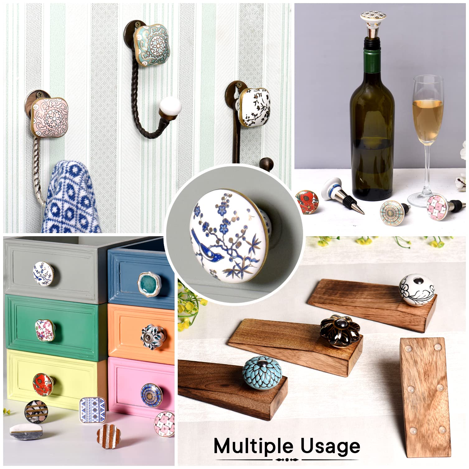 IndianShelf 14-Piece Ceramic Floral Mustard Drawer Knobs - Handcrafted Luxury Cabinet Hardware for Kitchen, Dresser & Furniture - Perfect for Home Decor & DIY Cabinet Upgrades