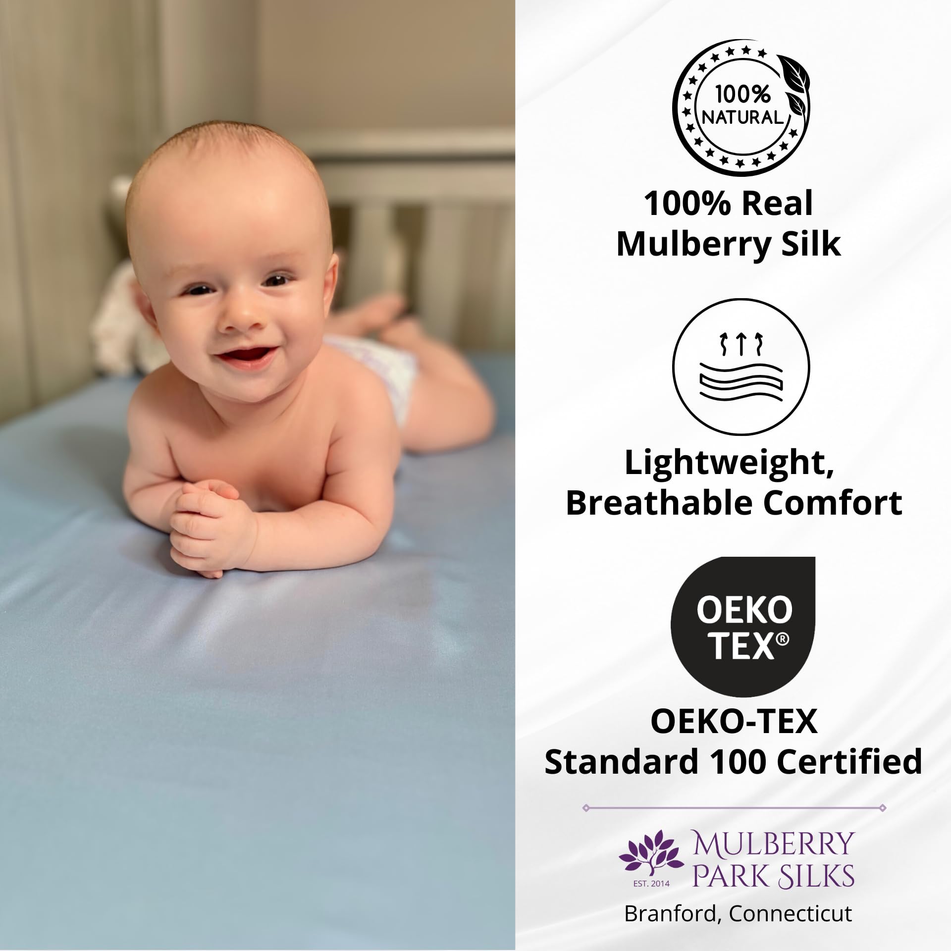 Premium 6A Grade 19 Momme Mulberry Park Fitted Silk Crib Sheet - Hypoallergenic Baby Bedding for Sensitive Skin (28