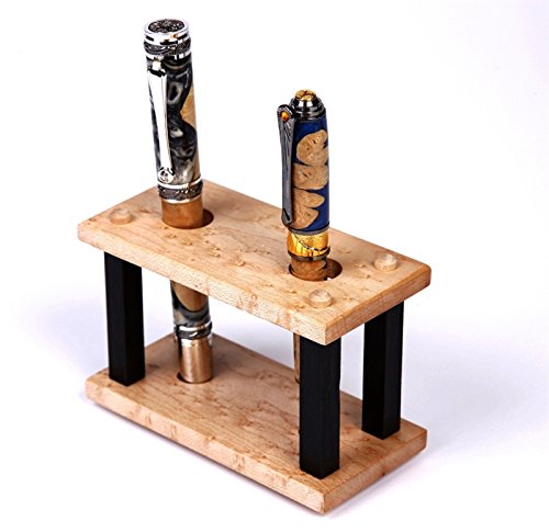 Premium Lanier Pens Maple & Ebony Wood Upright Pen Stand - Holds 2 Pens - Elegant Desk Organizer for Home & Office