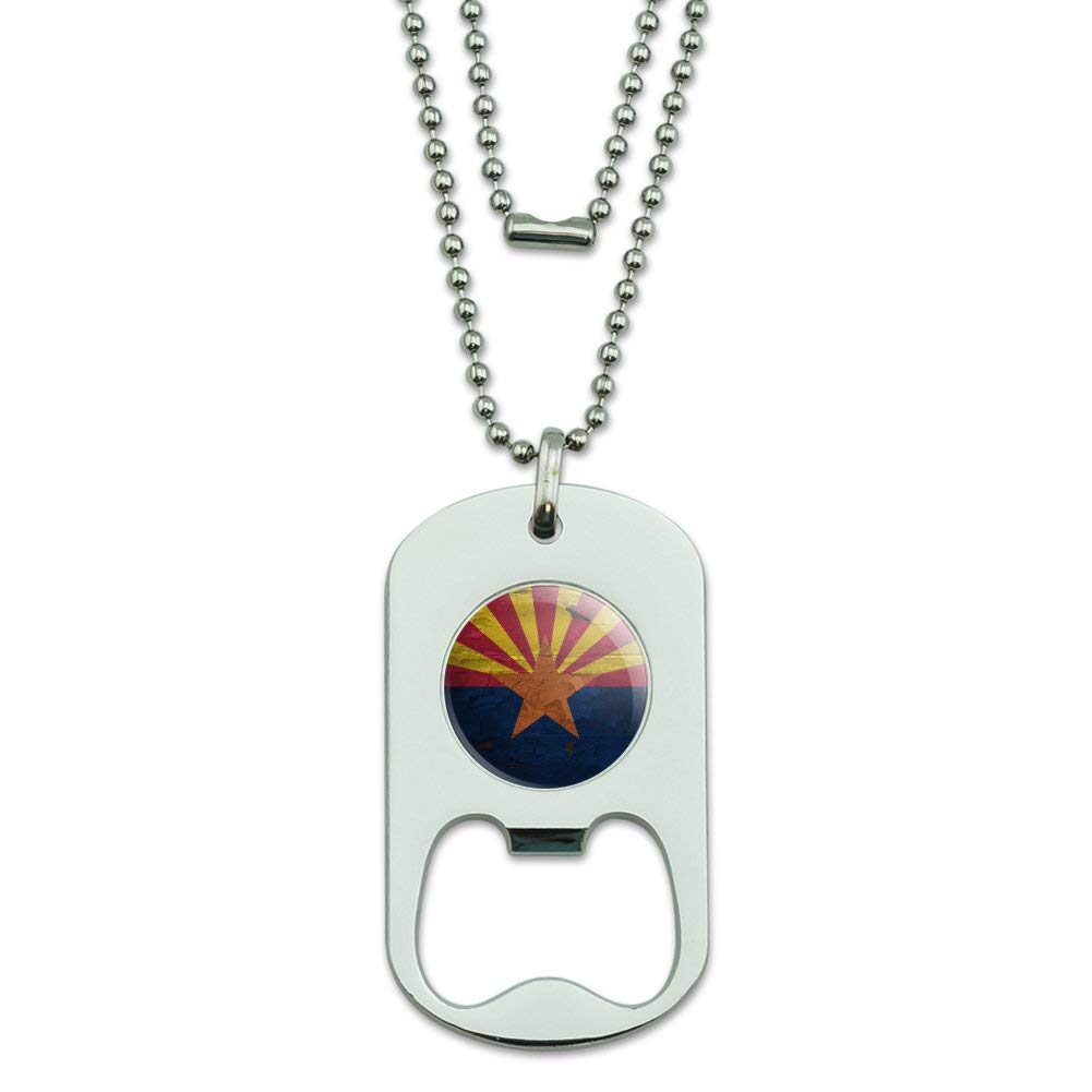 Vintage Rustic Arizona State Flag Distressed Military Dog Tag Bottle Opener Pendant - Patriotic USA Accessory for Keychain, Necklace & Outdoor Adventures