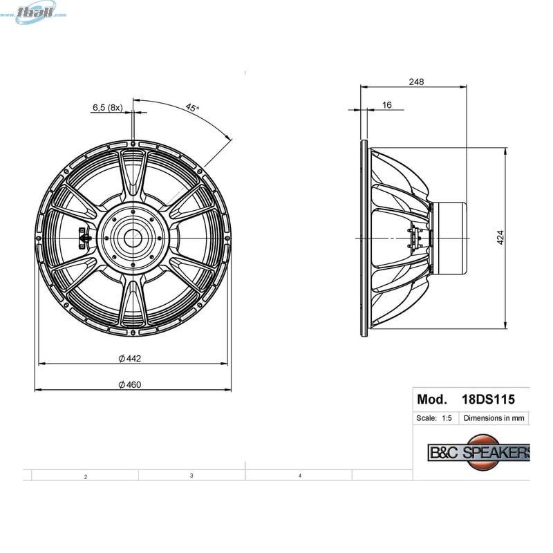 B&C Speakers 18DS115-4 18英寸低音扬声器 3400W持续功率 116mm四层铝音圈 4欧姆阻抗 黑色 - 适用于专业音响系统、现场演出和录音室