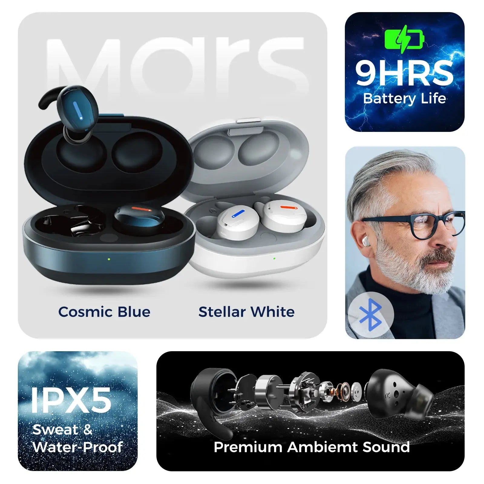 Linner Mars OTC Hearing Aids - Rechargeable Digital Hearing Amplifier for Adults with Noise Reduction, Comfort Fit for Daily Use, Work & Social Gatherings