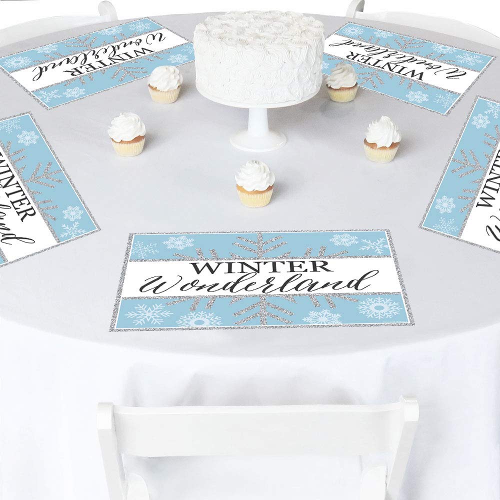 Big Dot of Happiness Winter Wonderland Party Table Decorations - 16-Pack Snowflake Holiday & Winter Wedding Placemats for Christmas Celebrations, Seasonal Events & Festive Gatherings