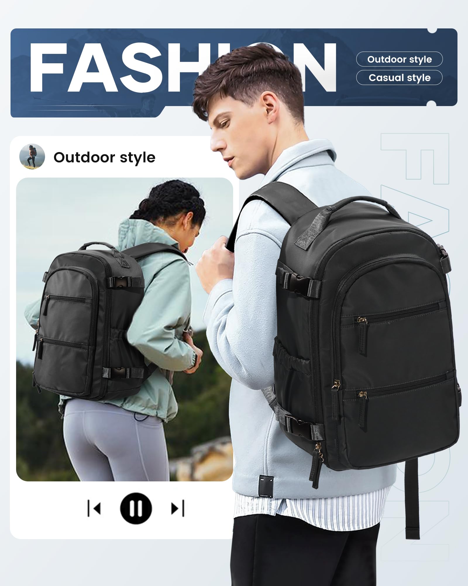 Vacuum Compression Travel Backpack with Air Pump - Waterproof Carry On Luggage for United Airlines (Black) | Perfect for Weekend Trips, Business Travel & Outdoor Adventures
