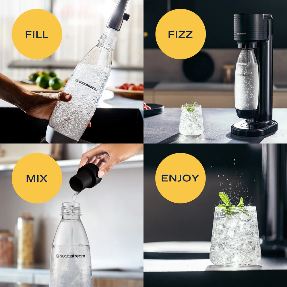 SodaStream Gaia Black Sparkling Water Maker - Countertop Carbonation System for Fresh Homemade Soda & Sparkling Water | Perfect for Kitchen, Office & Home Bar Use