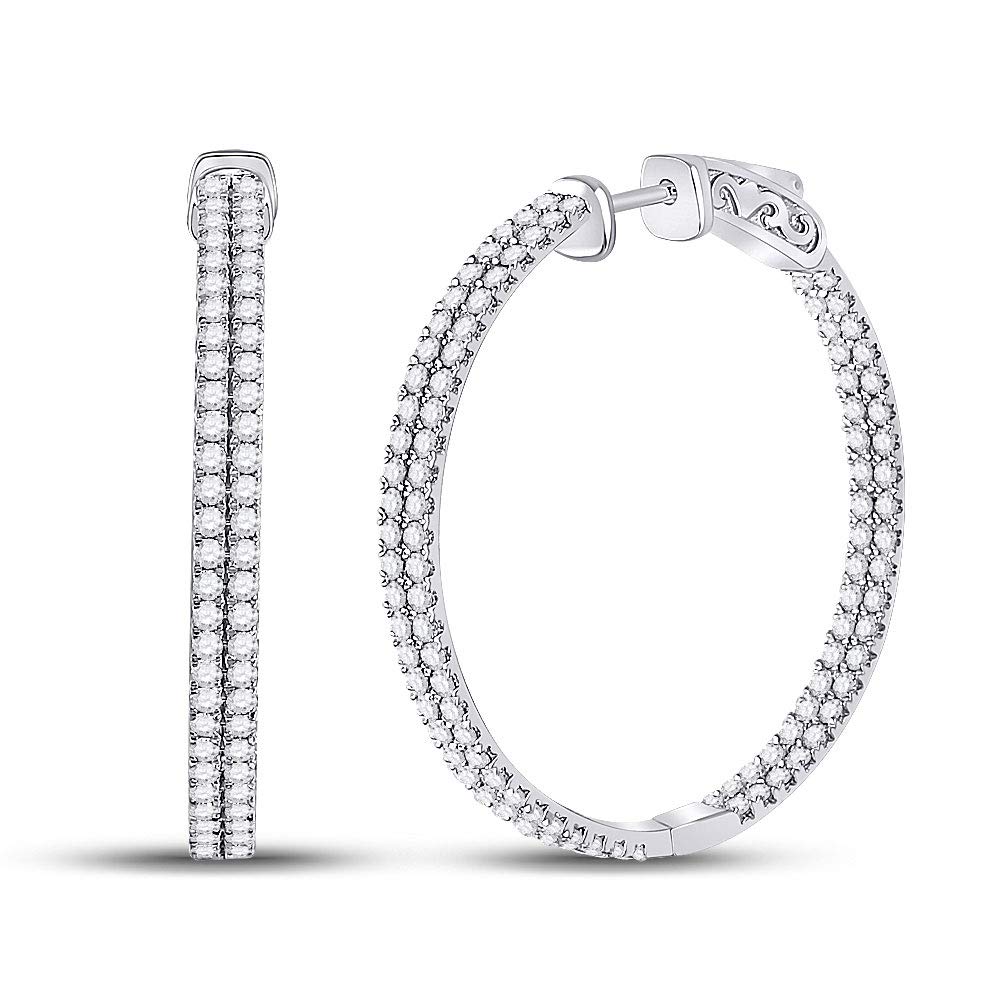14kt White Gold Round Diamond Double Row Hoop Earrings for Women | 2 CTTW | Dazzlingrock Collection | Perfect for Weddings, Parties & Special Occasions