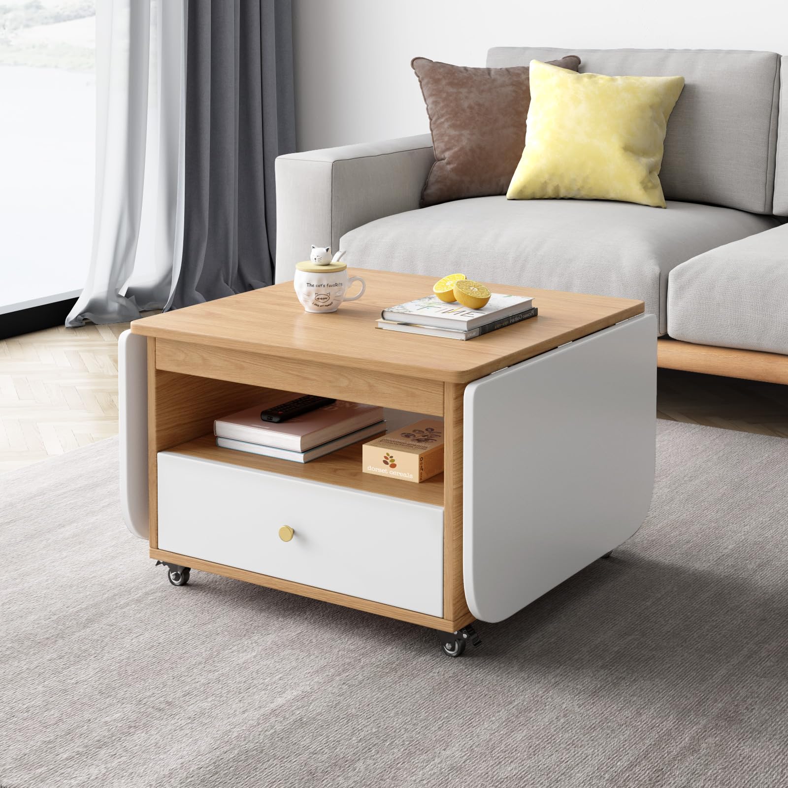 Miuuod 23.62 Inch Modern Small Folding End Table - Nightstand for Bedroom with Storage Shelf, Durable Coffee Table for Living Room - Perfect for Small Spaces in Natural White | Ideal for Bedside Storage, Living Room Decor & Compact Apartments