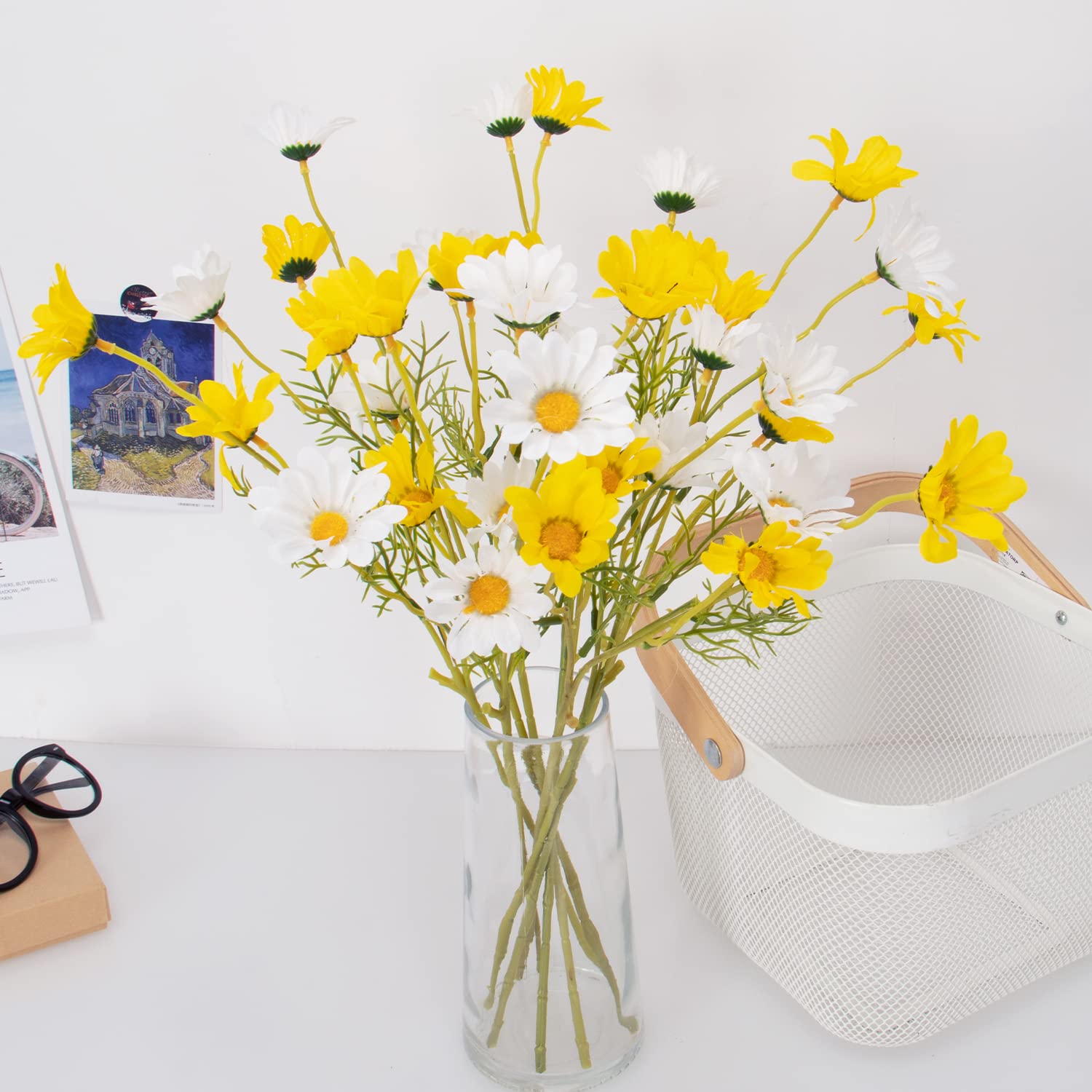 8pcs Artificial Daisy Chamomile Silk Flower Bouquet - Realistic Fake Flowers for Home Decor, Wedding, Party & Table Centerpiece Decoration | Perfect for Spring, Farmhouse, Boho & Rustic Themes