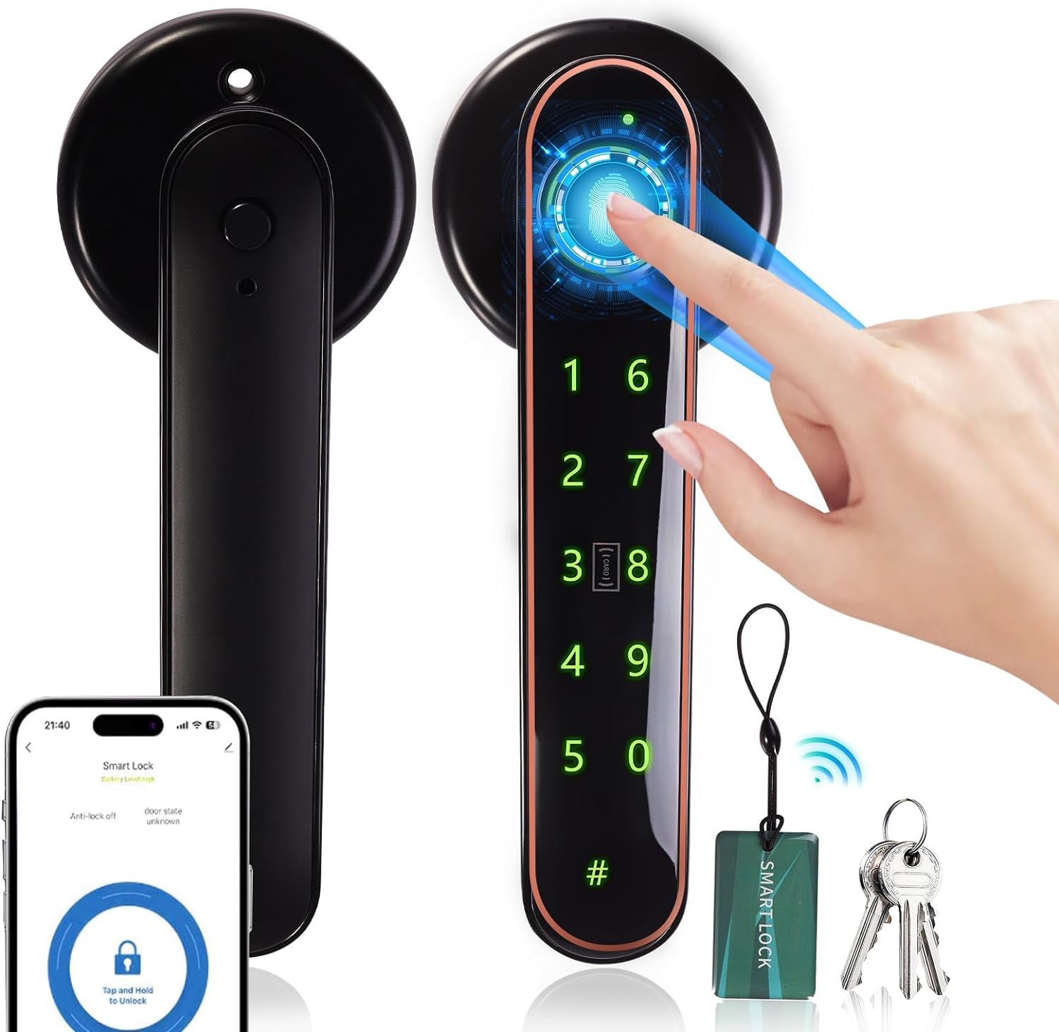 5-in-1 Smart Door Lock - Biometric Fingerprint, APP Control, IC Card & Keypad Entry - Secure Electronic Deadbolt for Home, Office & Hotel Use - Perfect for Smart Home & Vacation Rental Security