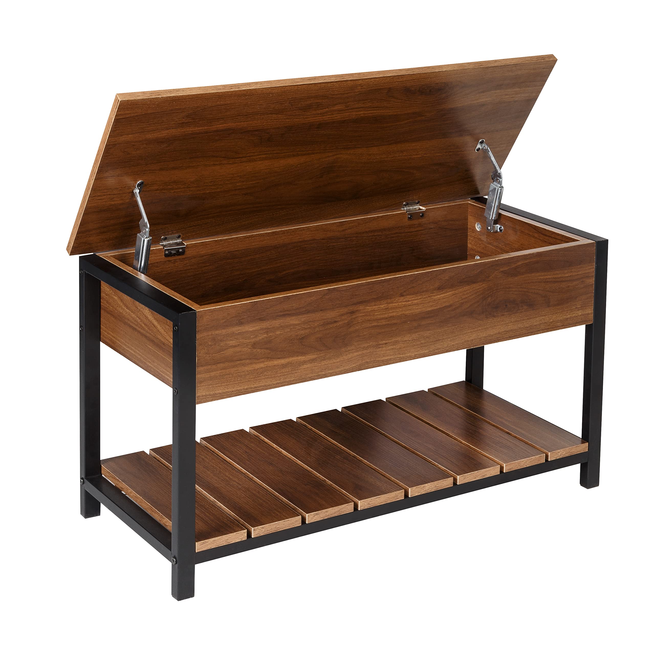 Honey-Can-Do Entryway Shoe Storage Bench with 250 lbs Weight Capacity - Walnut Finish STO-09776 | Perfect for Mudroom, Hallway & Small Space Organization