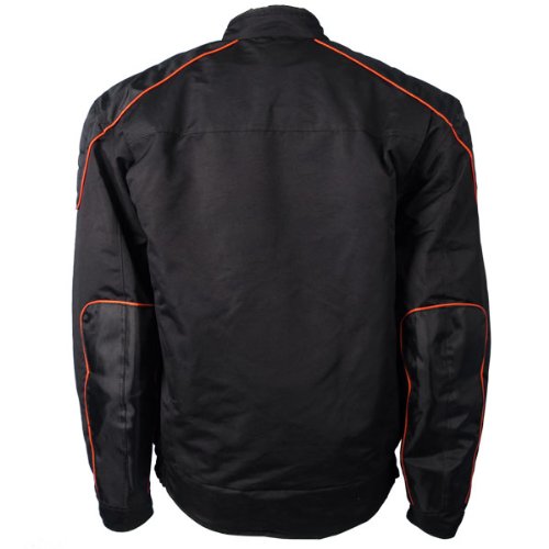 Hot Leathers Black Men's Padded Motorcycle Jacket with Orange Piping - Stylish & Protective Biker Jacket for Riding, Commuting & Outdoor Adventures