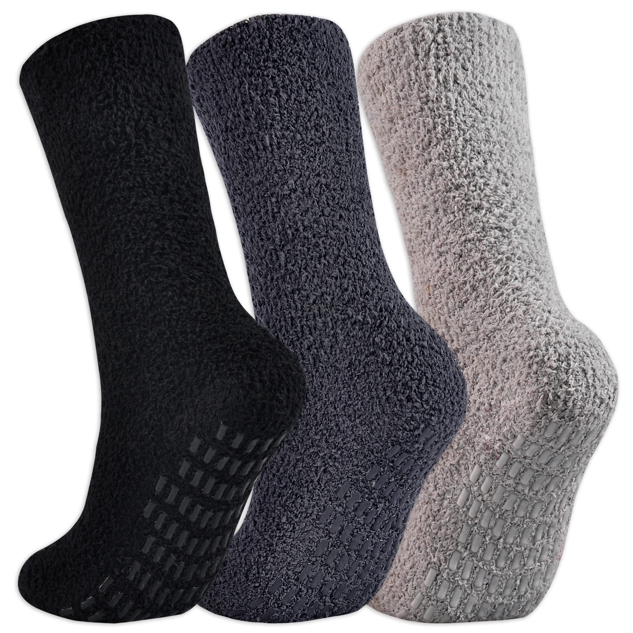 JORMATT 3 Pairs Ultra Thick Fuzzy Grip Socks - Non-Slip Slipper Socks for Men & Women - Warm Hospital Socks with Anti-Skid Dots - Perfect for Home, Winter & Post-Surgery Recovery