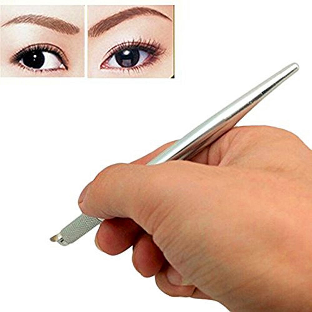 Pinkiou Professional Microblading Kit - 5-Piece Silver Hair Stroke Eyebrow Tattoo Pen Set with Holder | Microblading Tools for Permanent Makeup & Eyebrow Enhancement | Perfect for Salon Professionals & Home Use