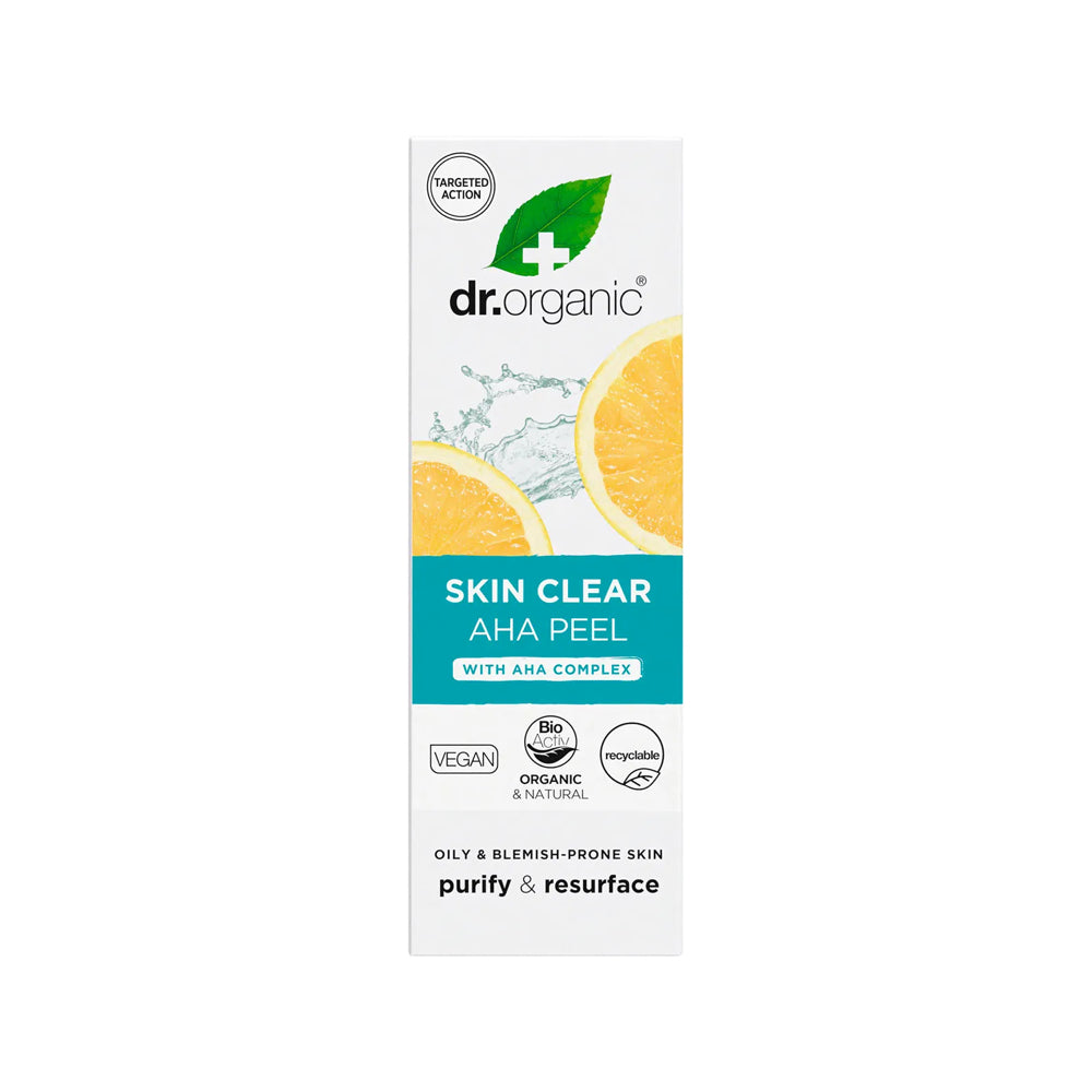 DR. ORGANIC AHA Peel Skin Clear 30ml - Exfoliating Facial Treatment for Acne & Blackheads - Perfect for Sensitive Skin & Daily Skincare Routine