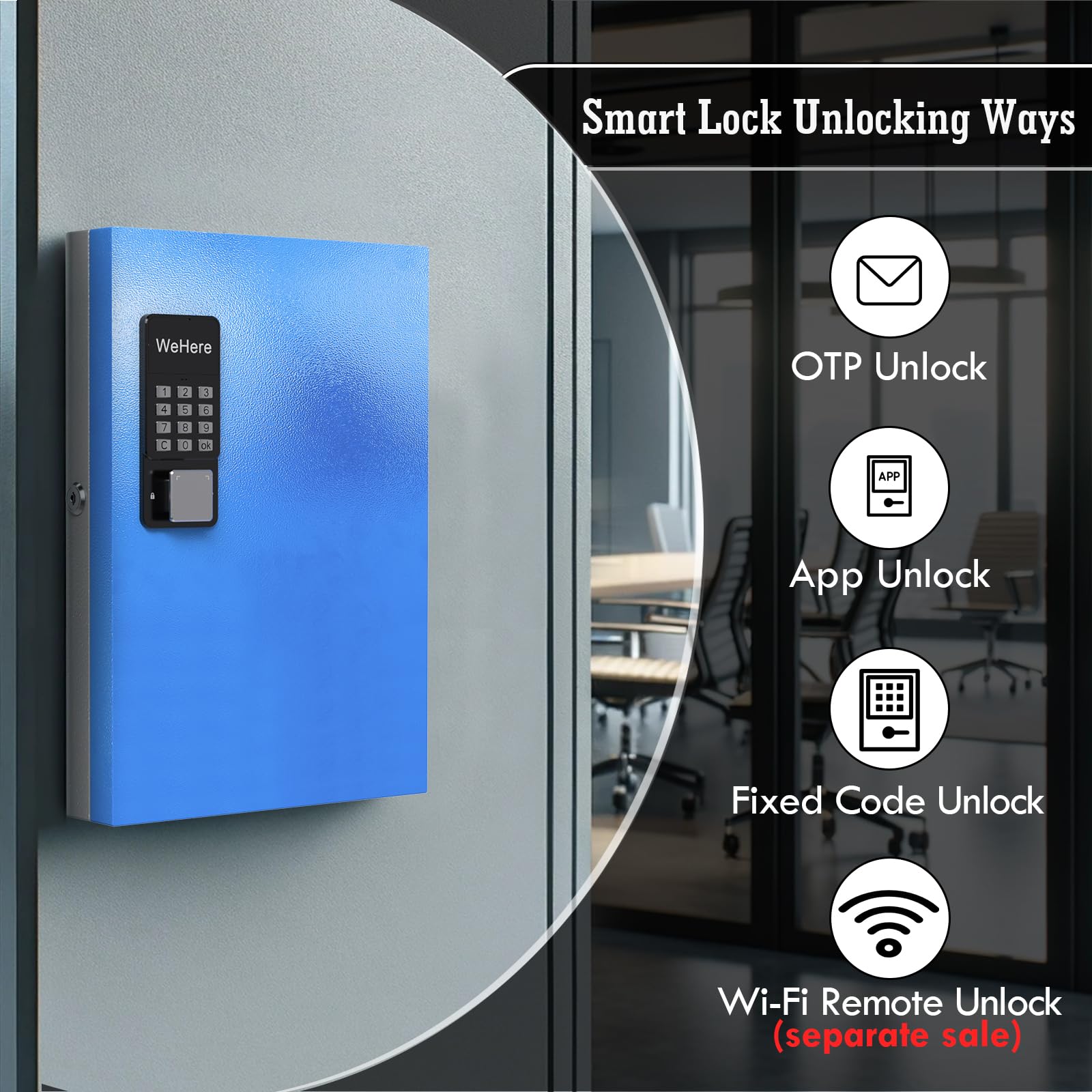 WeHere 32-Key Smart Lock Box - Wall Mount Key Cabinet with Bluetooth, OTP, Wi-Fi & Fixed Code Unlock | Key Organizer Holder for Office, Valet, Realtor & Hotel Use | Secure Key Management Solution for Property Access