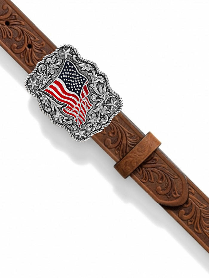 Justin C30219 Kids American Pride Leather Belt - Brown Genuine Leather Adjustable Waistband for Boys & Girls - Perfect for School, Holidays & Patriotic Events